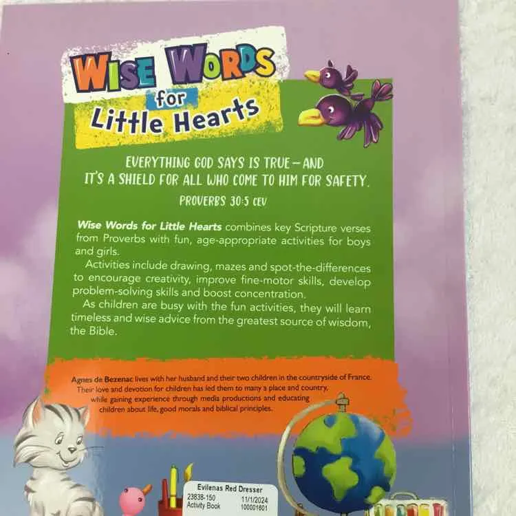 Christian Art Gifts Wise Words for Little Hearts Activity Book