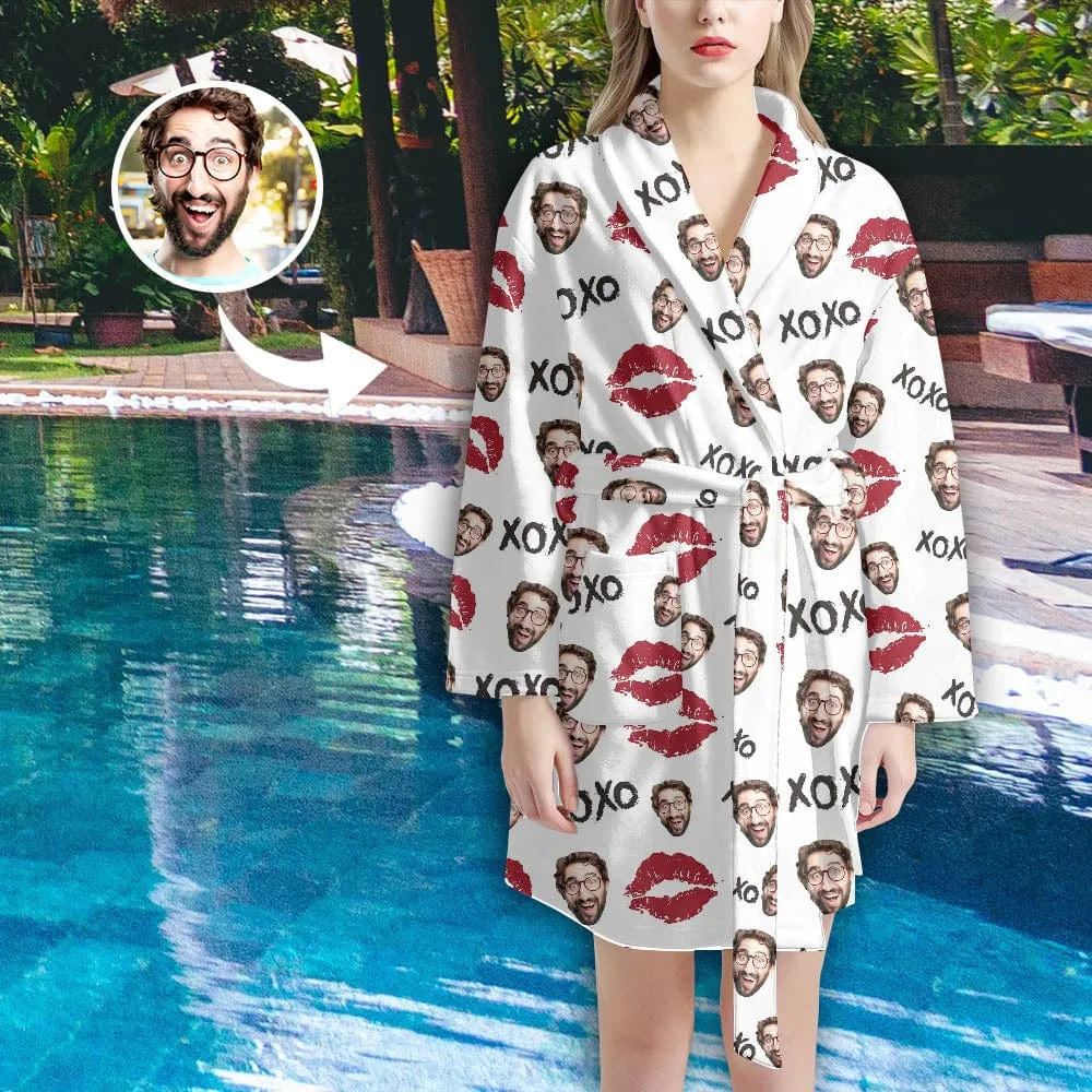 Custom Face Red Lips Women's Summer Bathrobe Gifts for Her