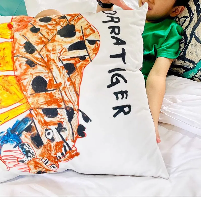 Custom Personalized Print Throw Pillow with Yours & Kids' Drawings Picture