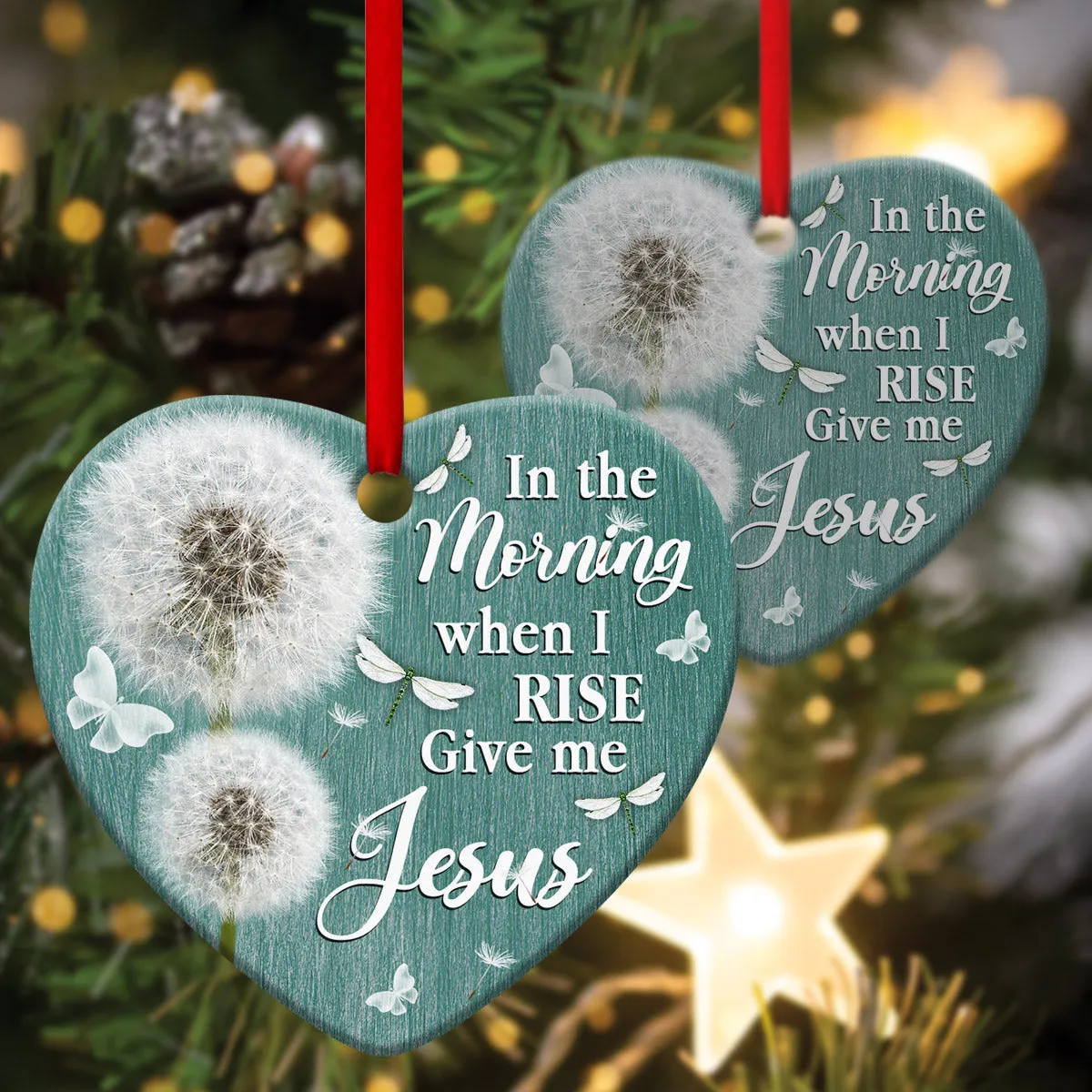 Dandelion Ceramic Heart Ornament - Give Me Jesus - Ornaments Hanging Gift - Nativity Ornaments