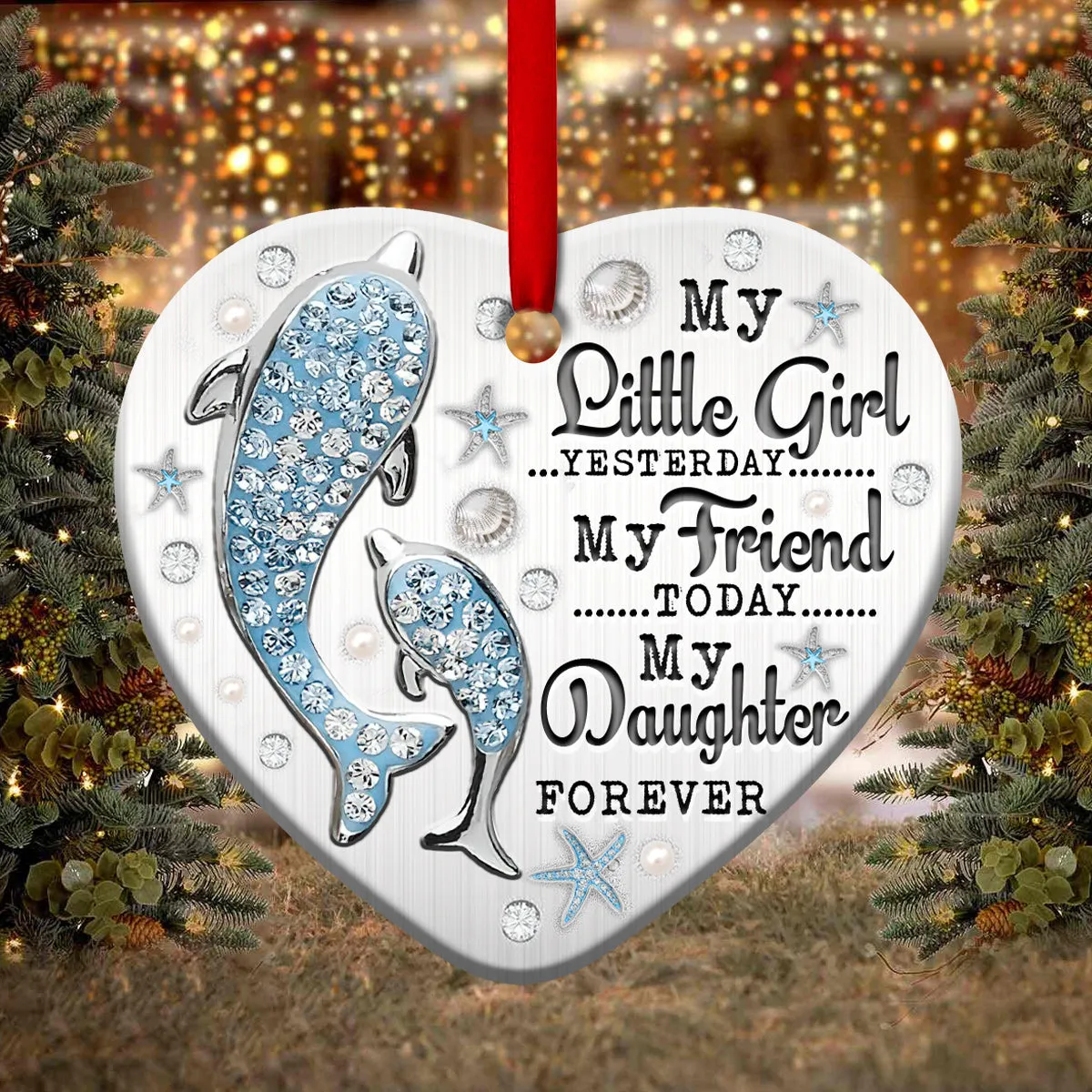 Dolphin Mother Daughter Jewelry Style Heart Ornament - Christmas Ornament - Ciaocustom