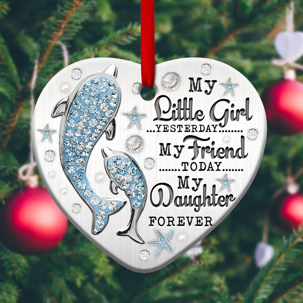 Dolphin Mother Daughter Jewelry Style Heart Ornament - Christmas Ornament - Ciaocustom