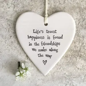 East of India "Life's truest happiness" Porcelain Heart Decoration