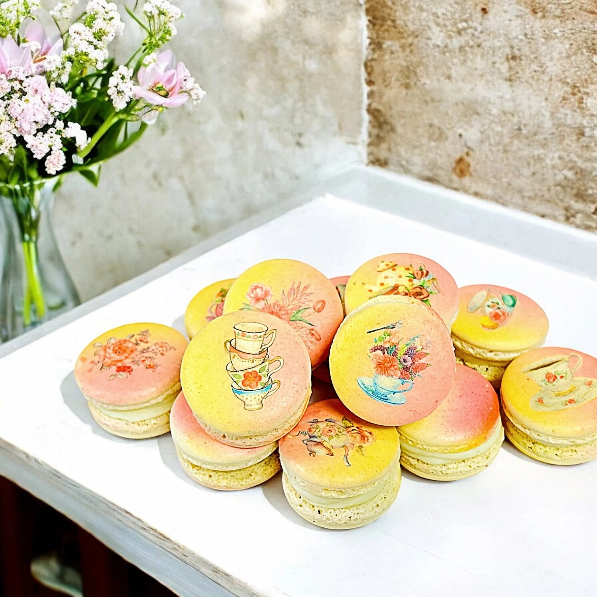 Elegant Pastel High Tea Macarons - Personalized Flavor Selection