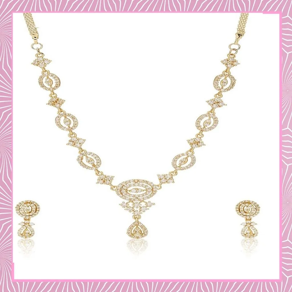 Estele - Stylish and Elegant Halo Gold plated Necklace Set with Austrian Crystals