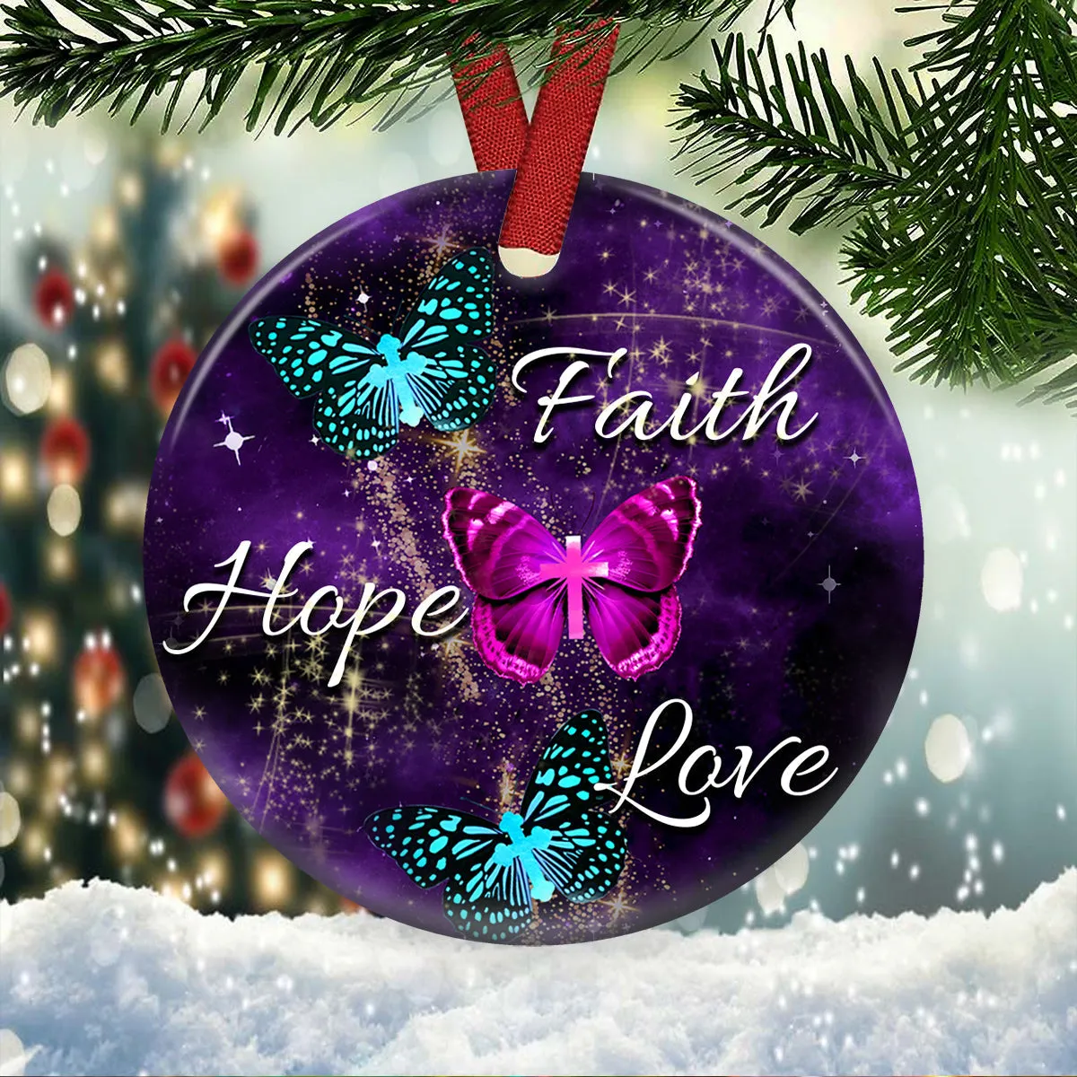 Faith Butterfly 13 Ceramic Circle Ornament - Decorative Ornament - Christmas Ornament