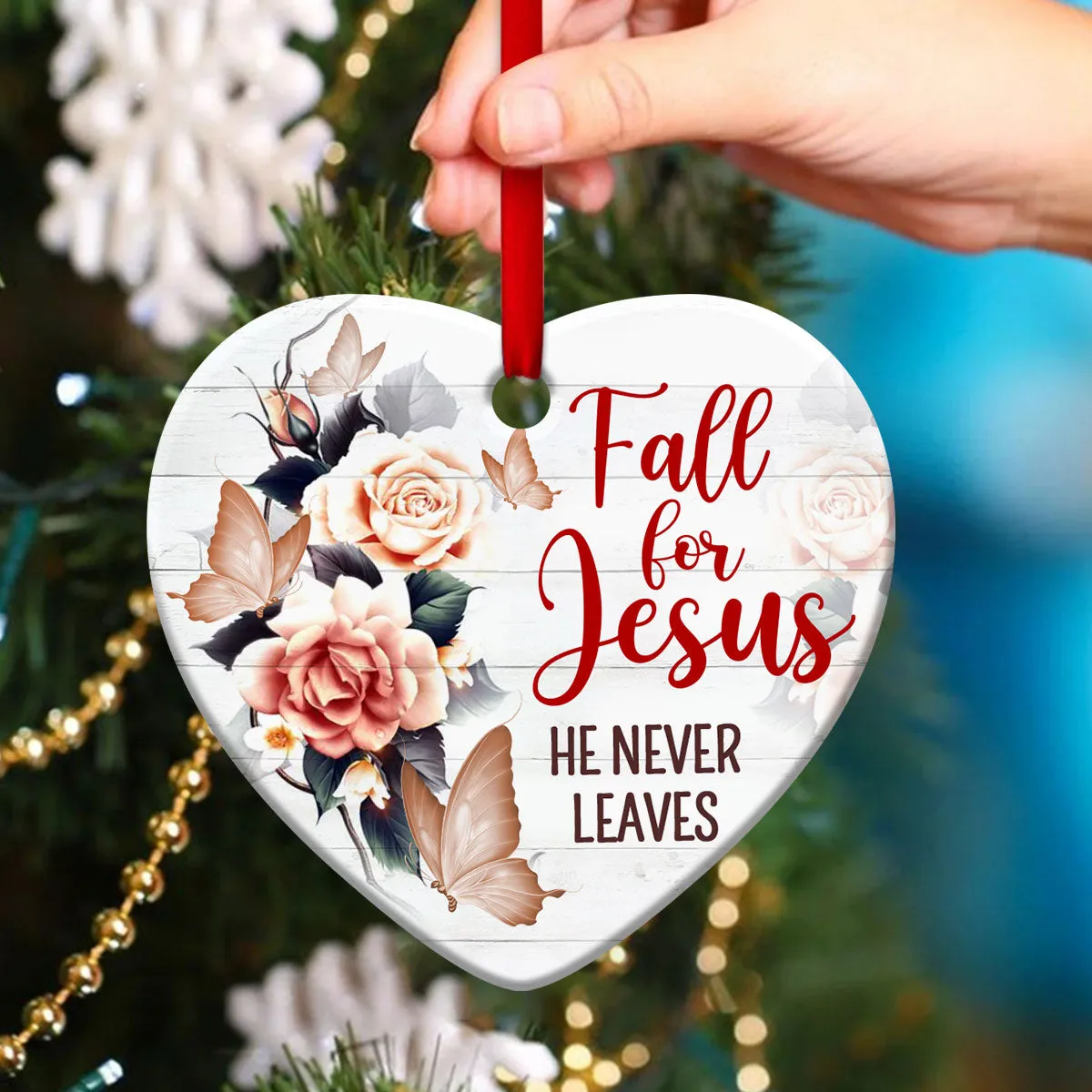 Fall For Jesus - Beautiful Flower Ceramic Heart Ornament - Christmas Decor - Funny Ornament