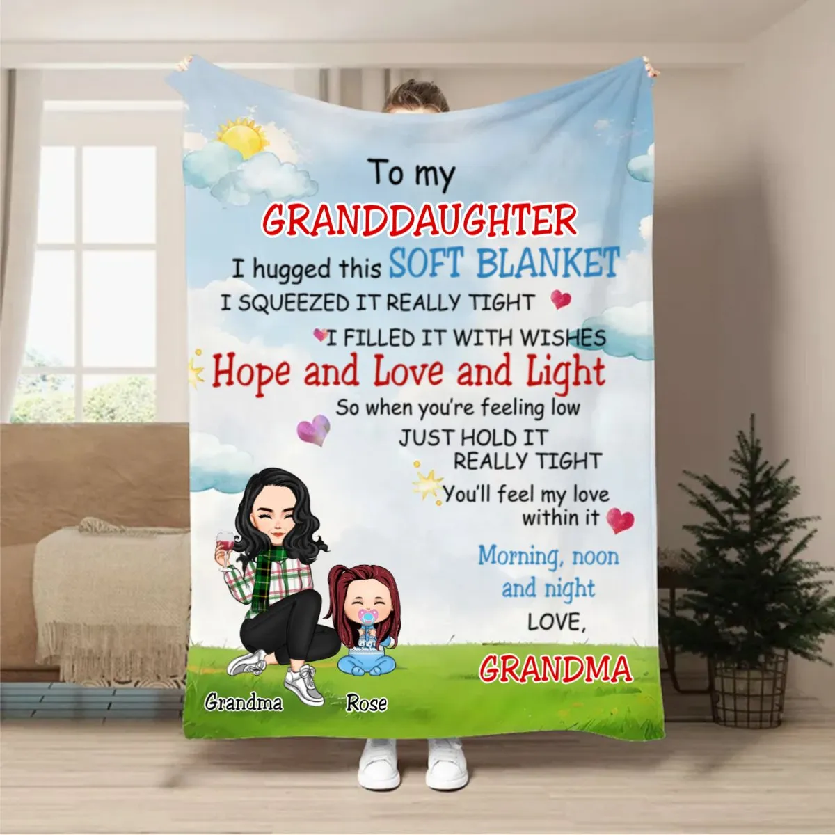 Family -  Grandma & Grandkid Hope And Love And Light - Personalized Blanket (QH)