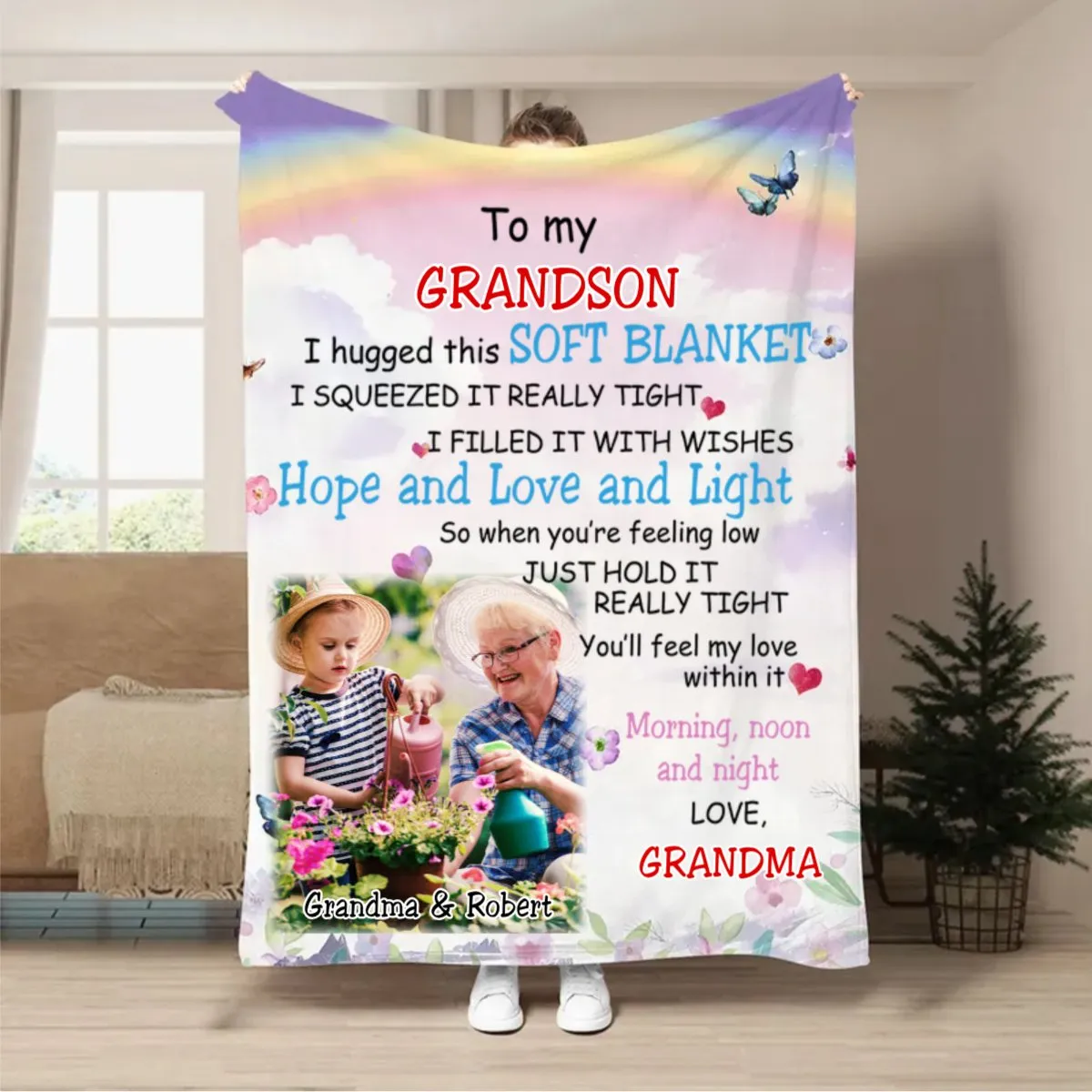 Family -  Grandma & Grandkid Hope And Love And Light - Personalized Blanket (QH)