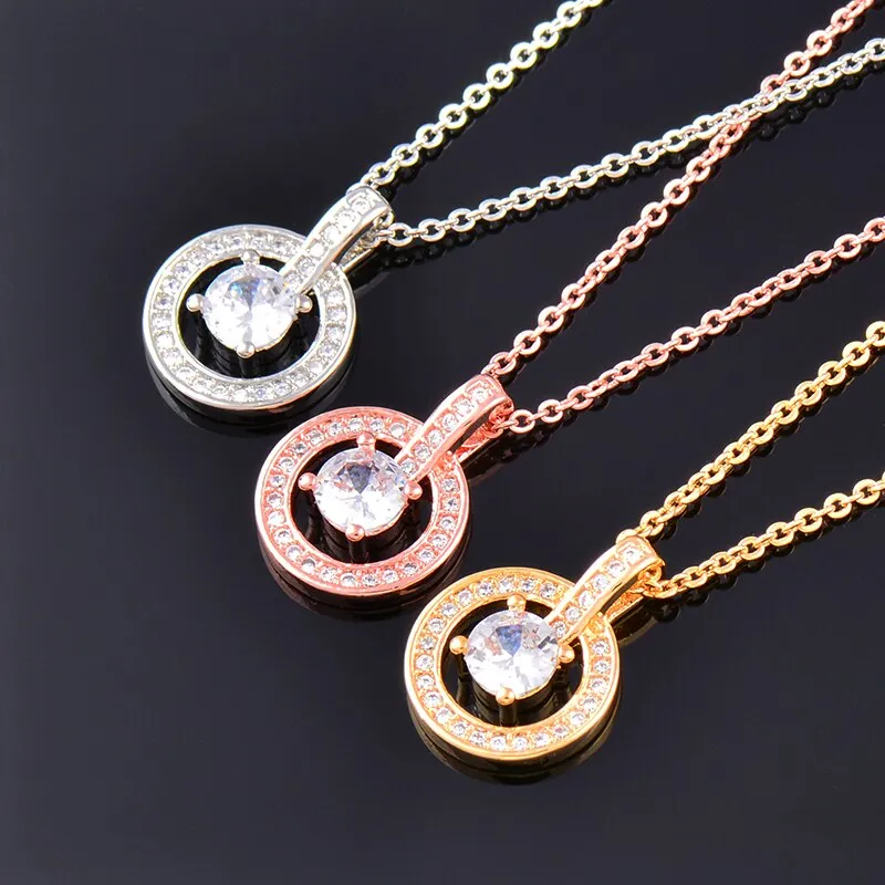 Fashion Jewelry Micro Pave Circle Necklace with Zircon for Women  in 925 Silver