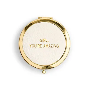 Faux Leather Compact Mirror - You're Amazing Emboss Gold Pink