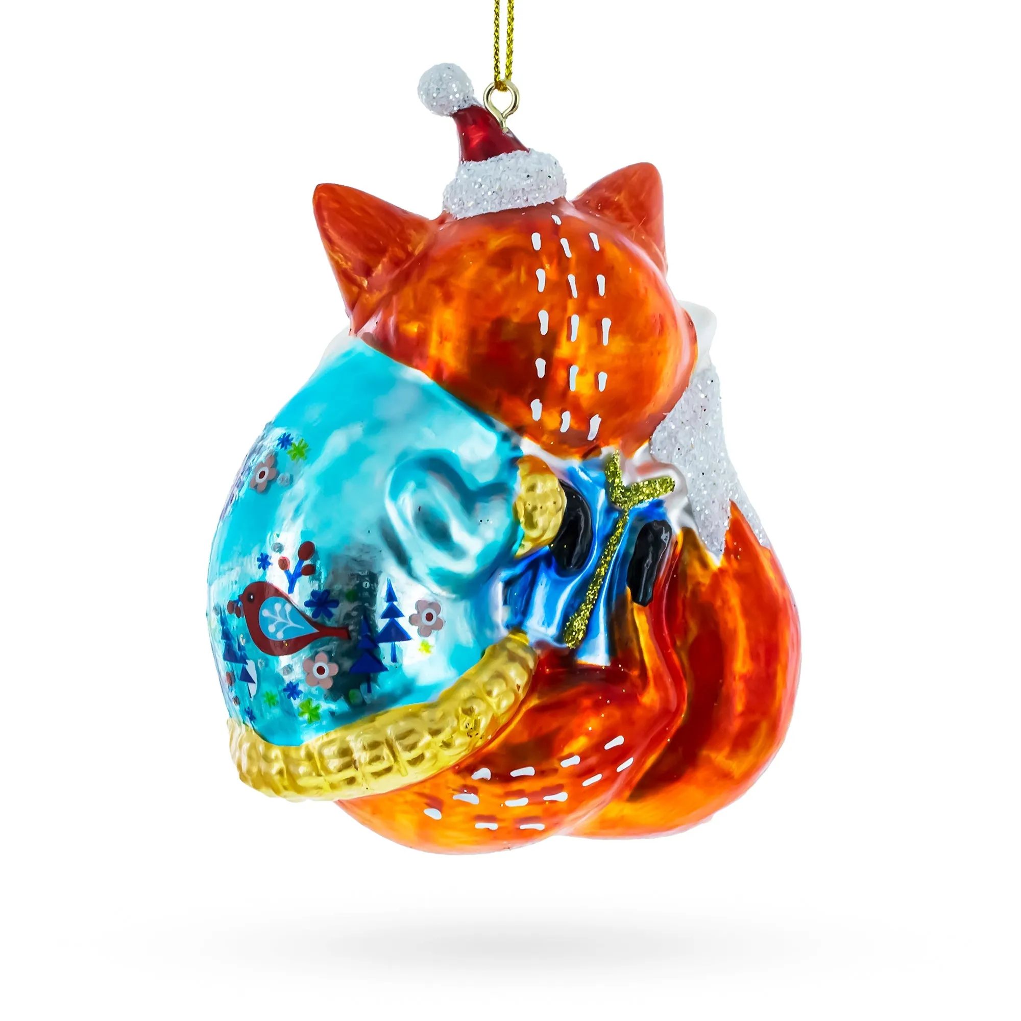 Festive Forest Friend: Whimsical Fox With Gifts - Blown Glass Christmas Ornament