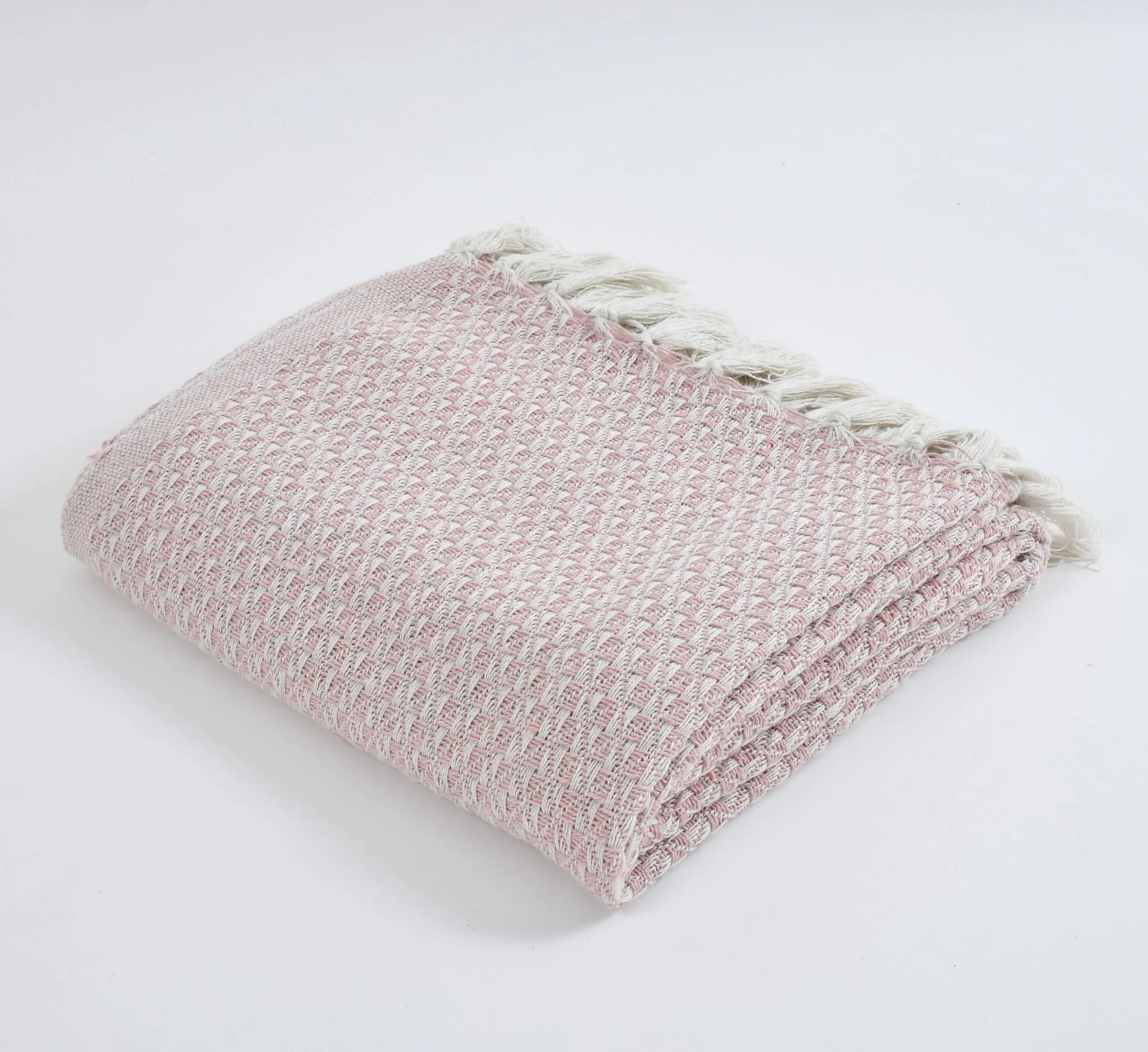 Furnofy 100% Cotton Sofa Throw | Handmade Throw - 50x60 Inches (Pink)