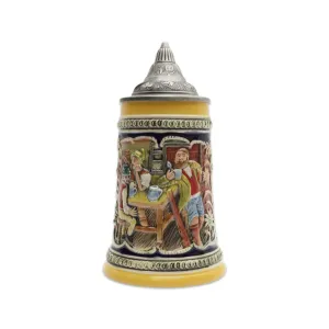 German Alpine Pub Engraved Beer Stein with Metal Lid