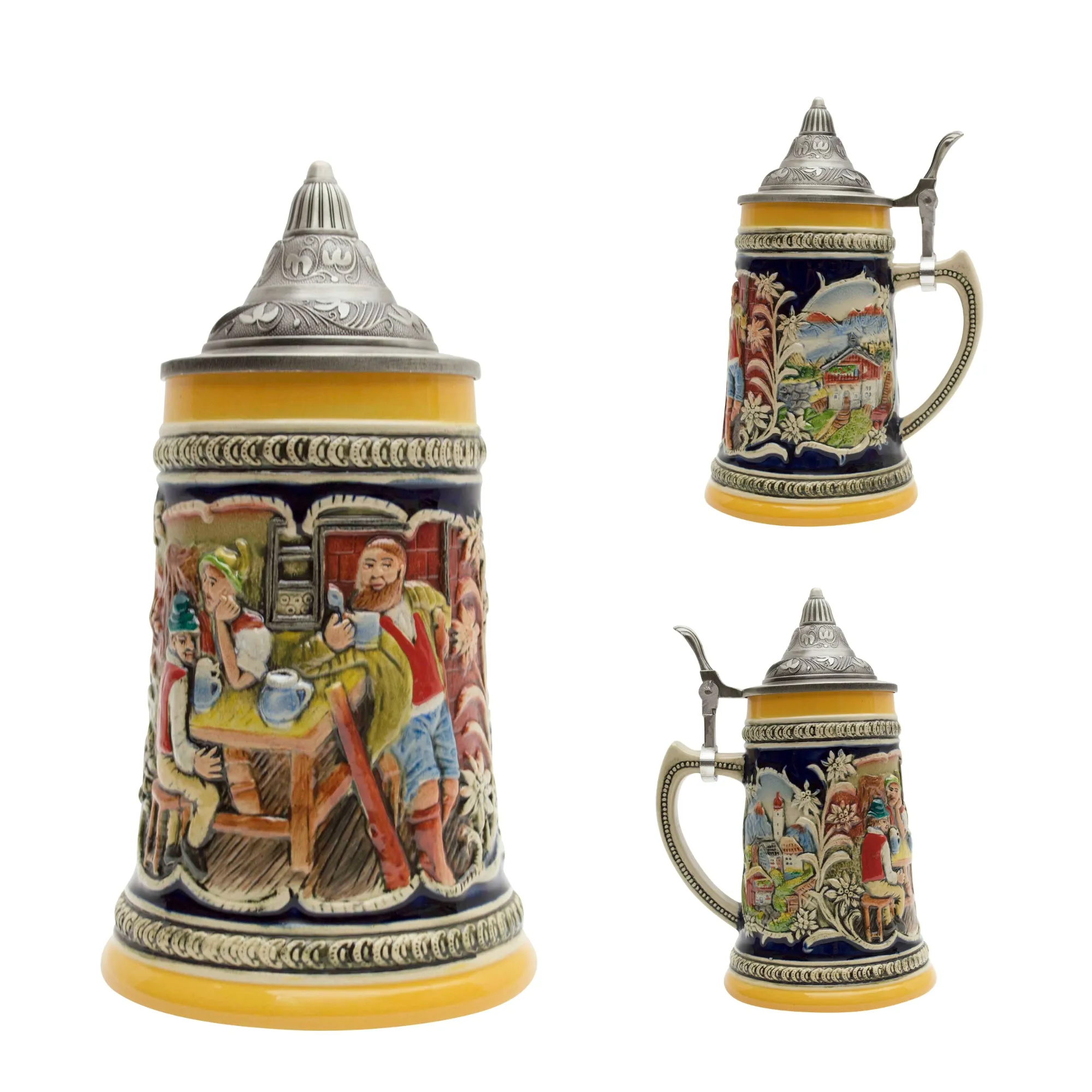 German Alpine Pub Engraved Beer Stein with Metal Lid