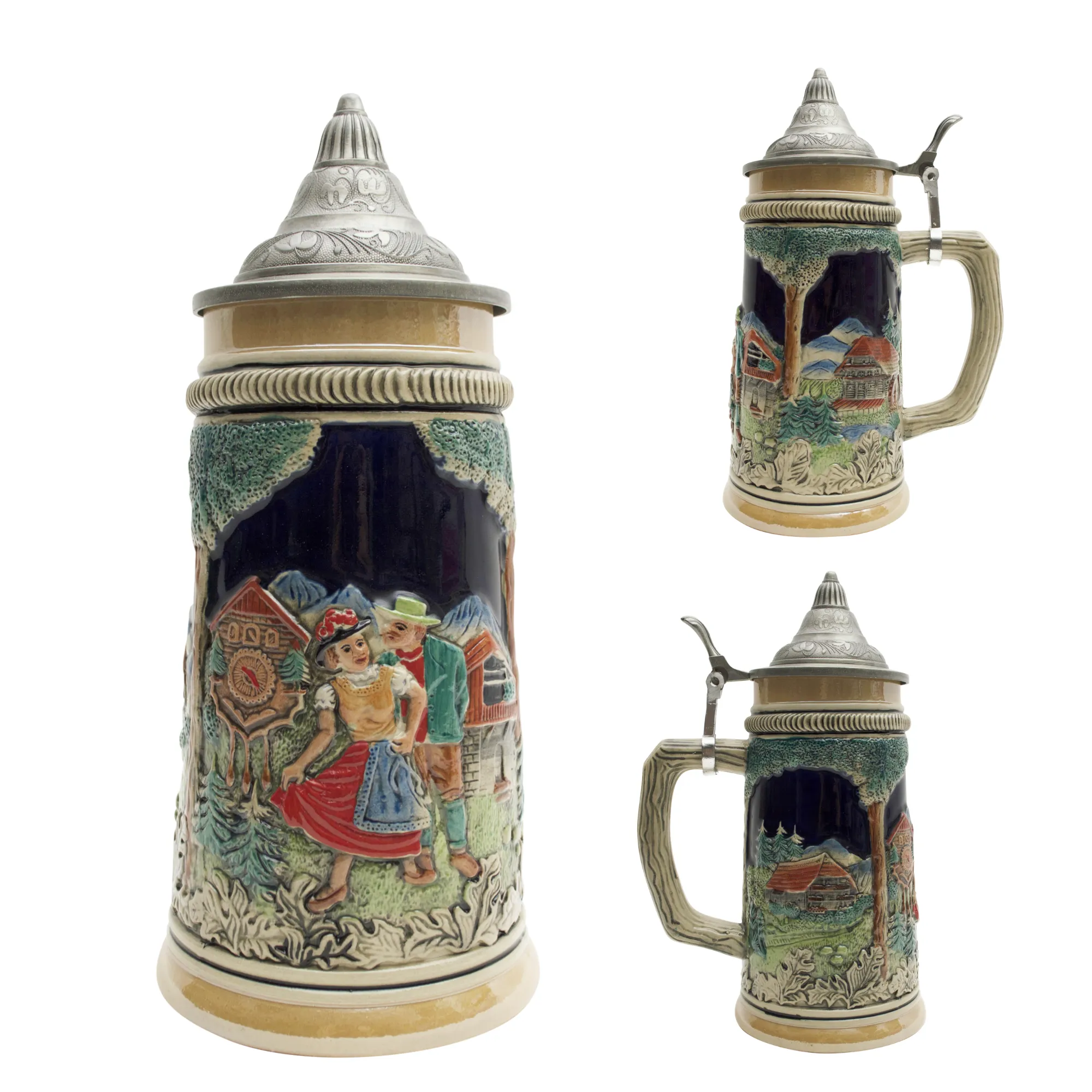 German Beer Stein Clock & Waterwheel w/Lid