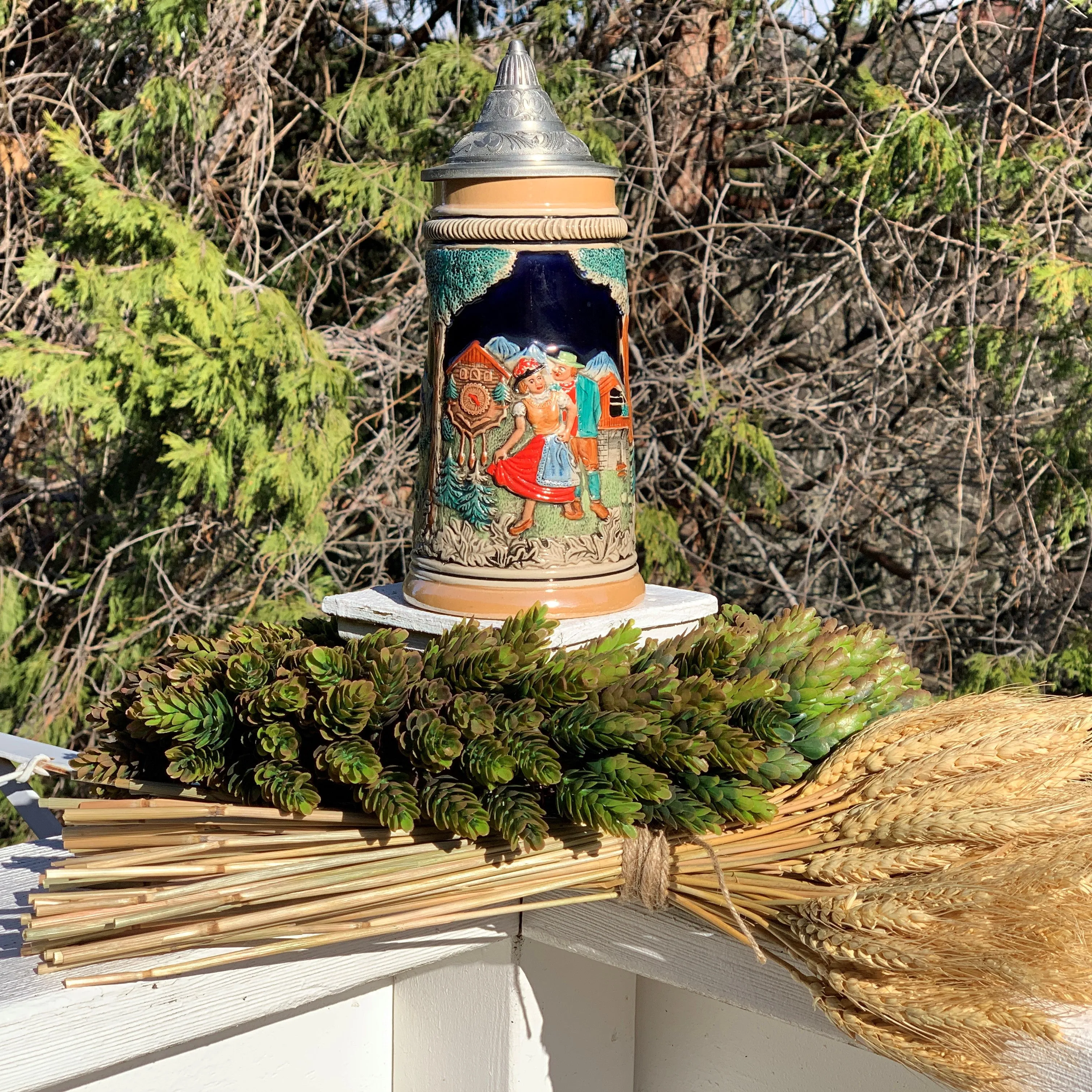 German Beer Stein Clock & Waterwheel w/Lid