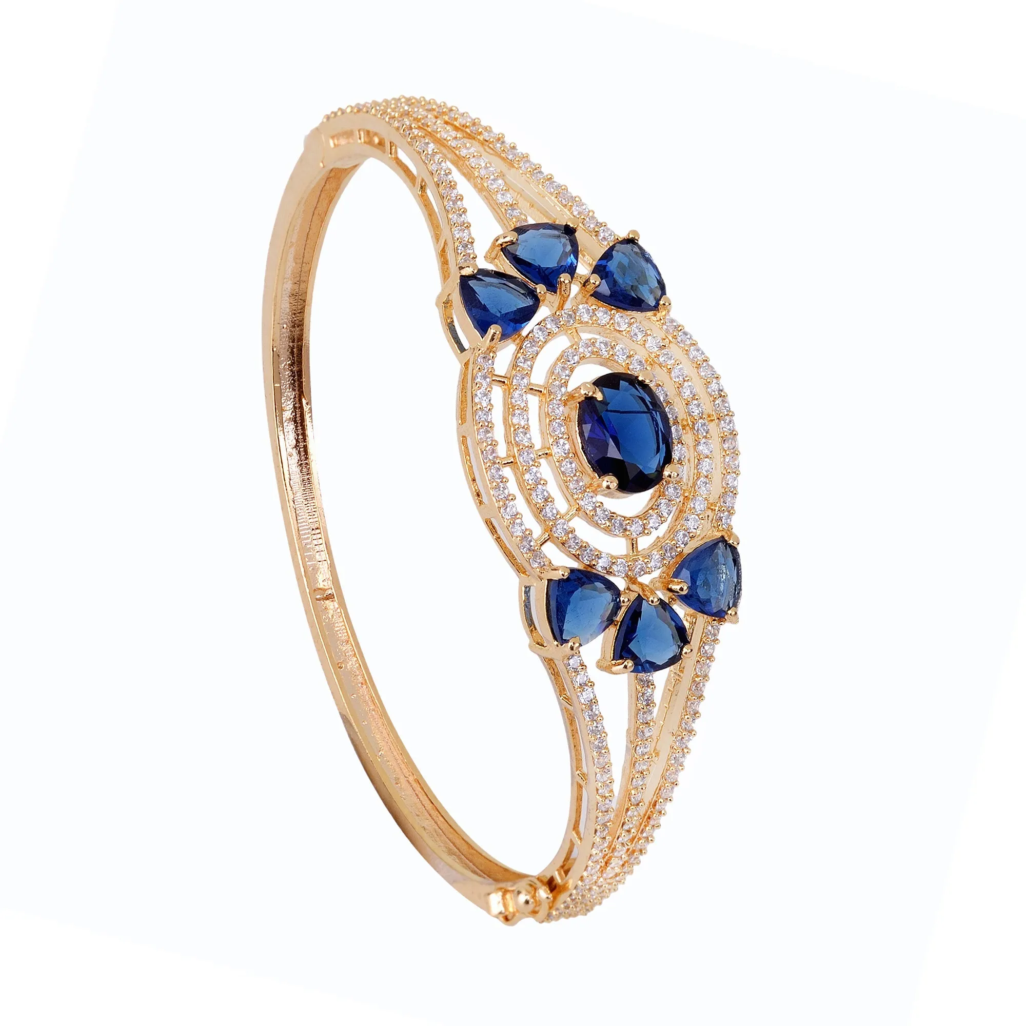 Gold Plated With Blue American Diamond Studded Handcrafted Designer Bracelet For Women And Girls - Saraf Rs Jewellery