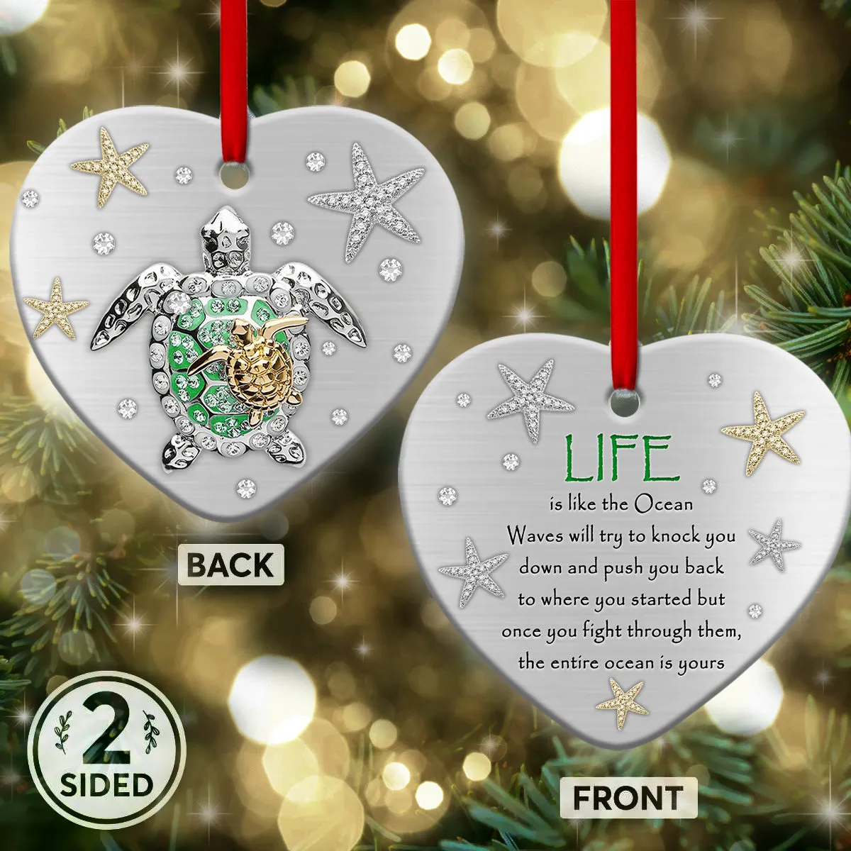 Green Turtle Advice Heart Ornament - Christmas Ornament - Ciaocustom