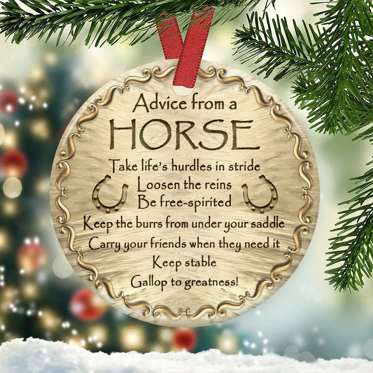 Horse Advice Bronze Style Ceramic Circle Ornament - Decorative Ornament - Christmas Ornament