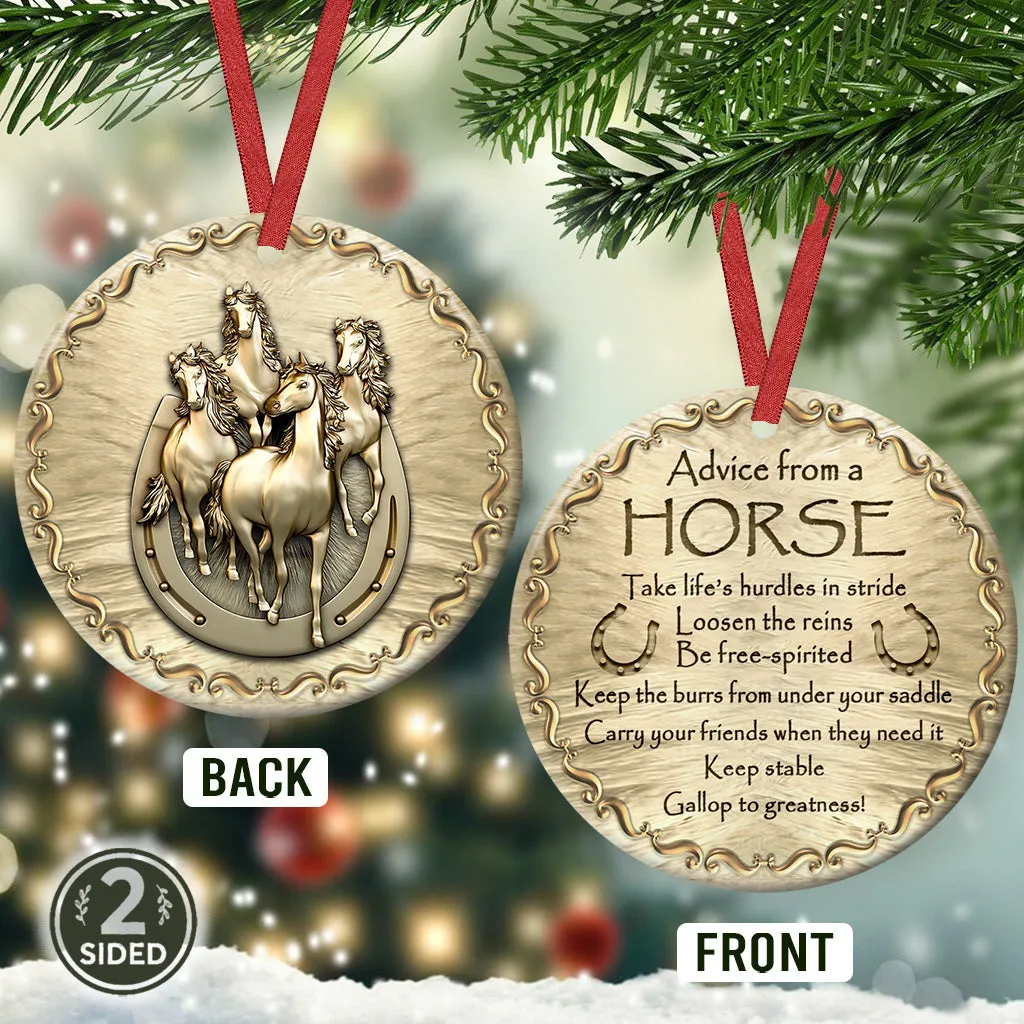 Horse Advice Bronze Style Ceramic Circle Ornament - Decorative Ornament - Christmas Ornament