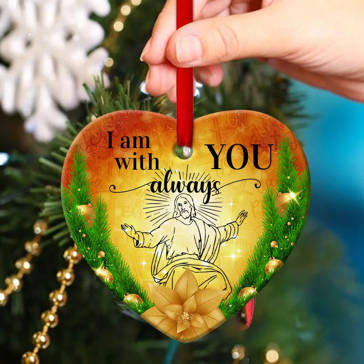 I Am With You, Always - Jesus Ceramic Heart Ornament - Christian Gift For Friends - Unique Gifts