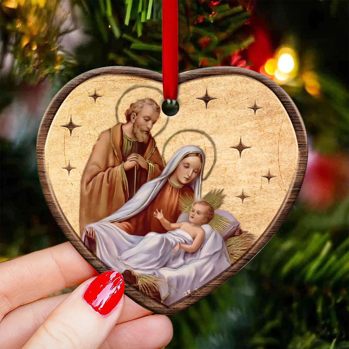 Jesus Nativity 2 Heart Ceramic Ornament - Christmas Ornament - Christmas Gift