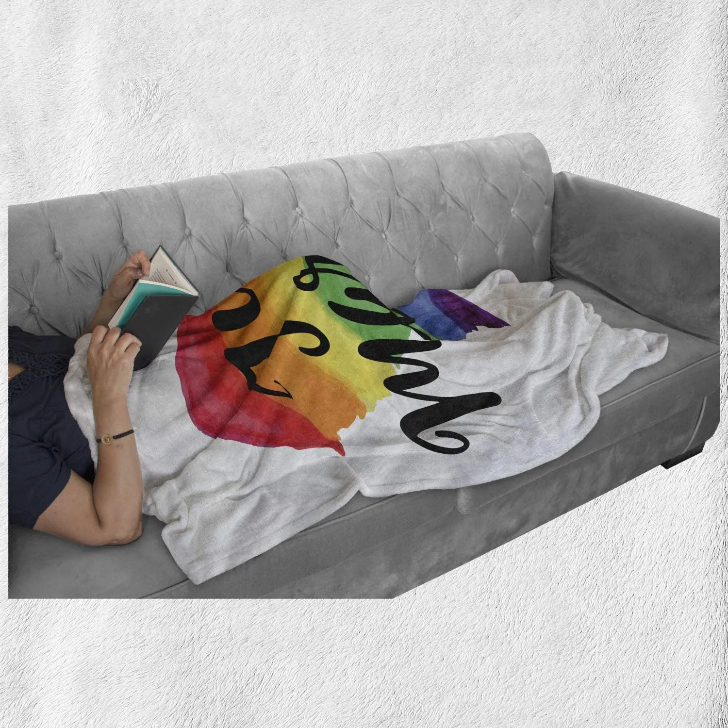 Just Married Throw Blanket For Lgbt, Just Married Watercolor Style Rainbow Heart Gay Rights Flannel Fleece Blanket