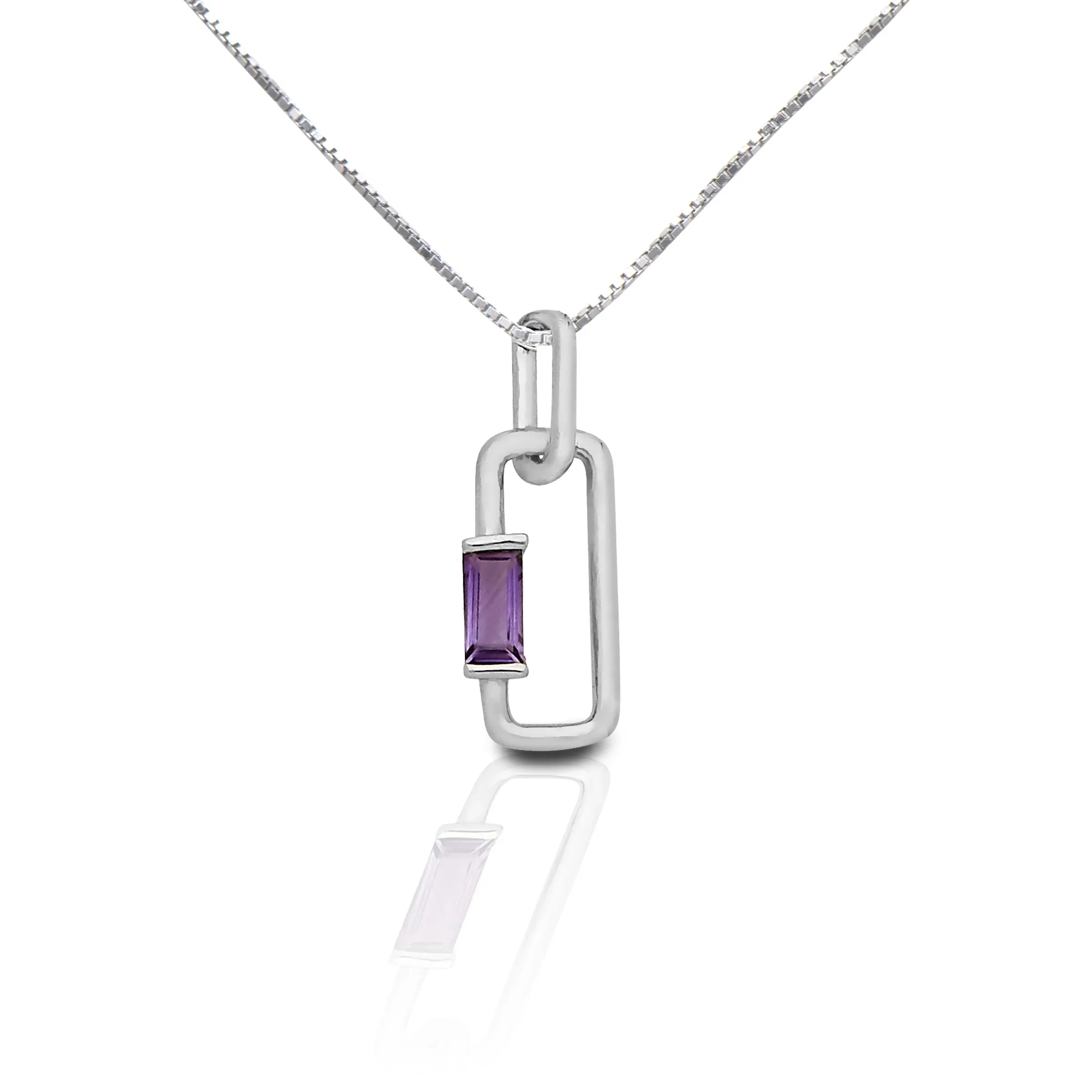 Kelly Herd Amethyst Baguette Paper Clip Pendant - Sterling Silver