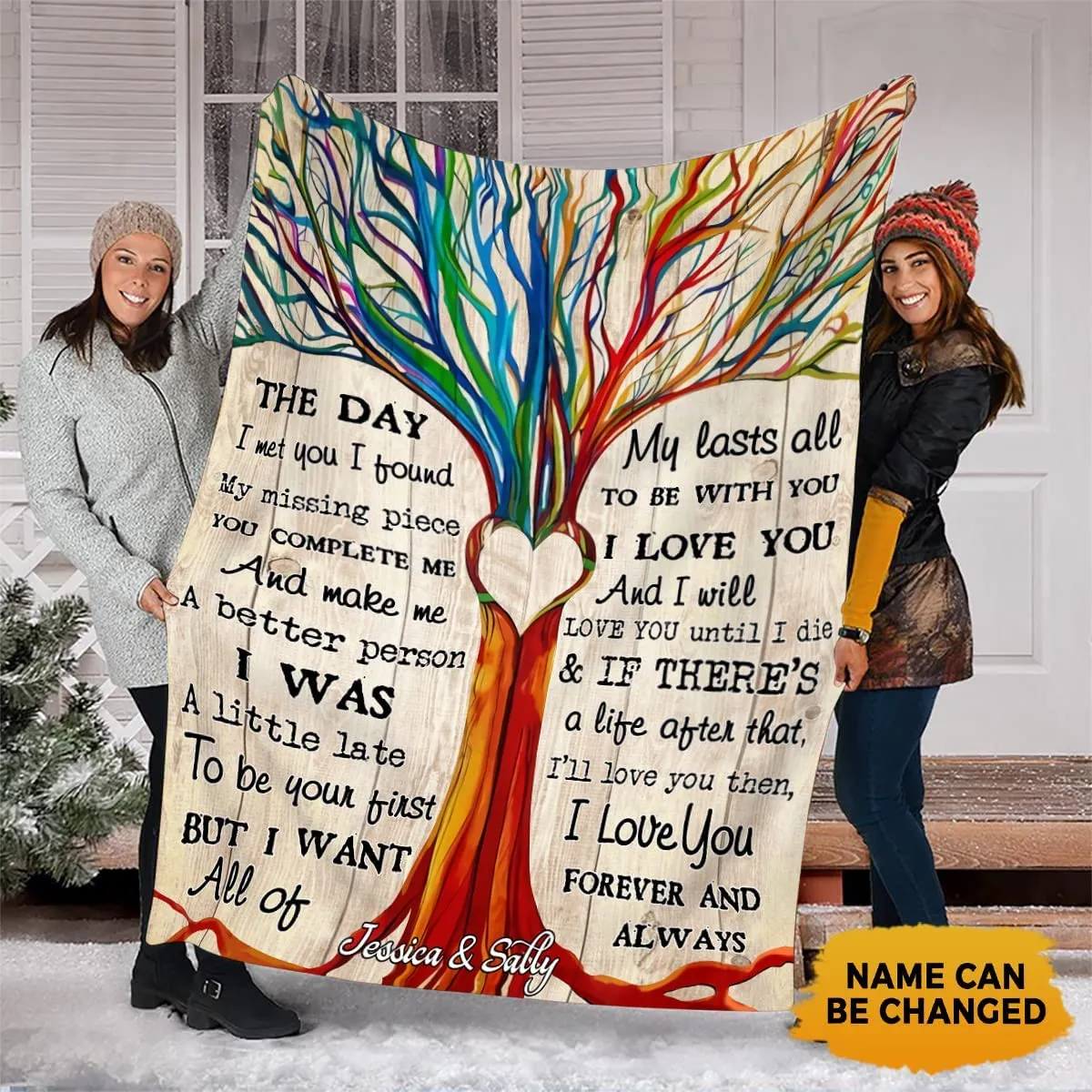 Lgbt Gay Pride Blanket With Personalized Couple'S Name Rainbow Tree, Lesbian Gay Trans Bisexual Blanket