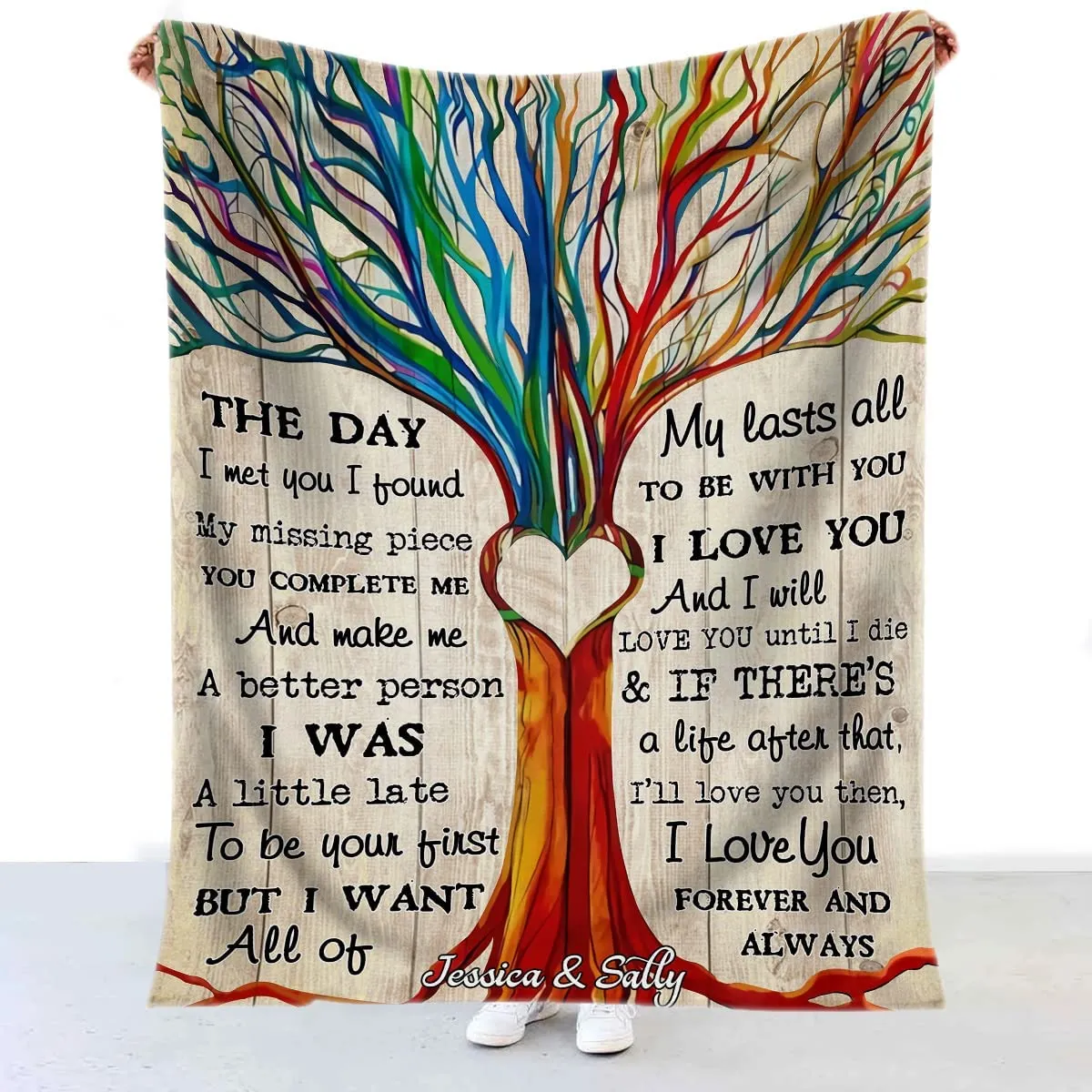 Lgbt Gay Pride Blanket With Personalized Couple'S Name Rainbow Tree, Lesbian Gay Trans Bisexual Blanket