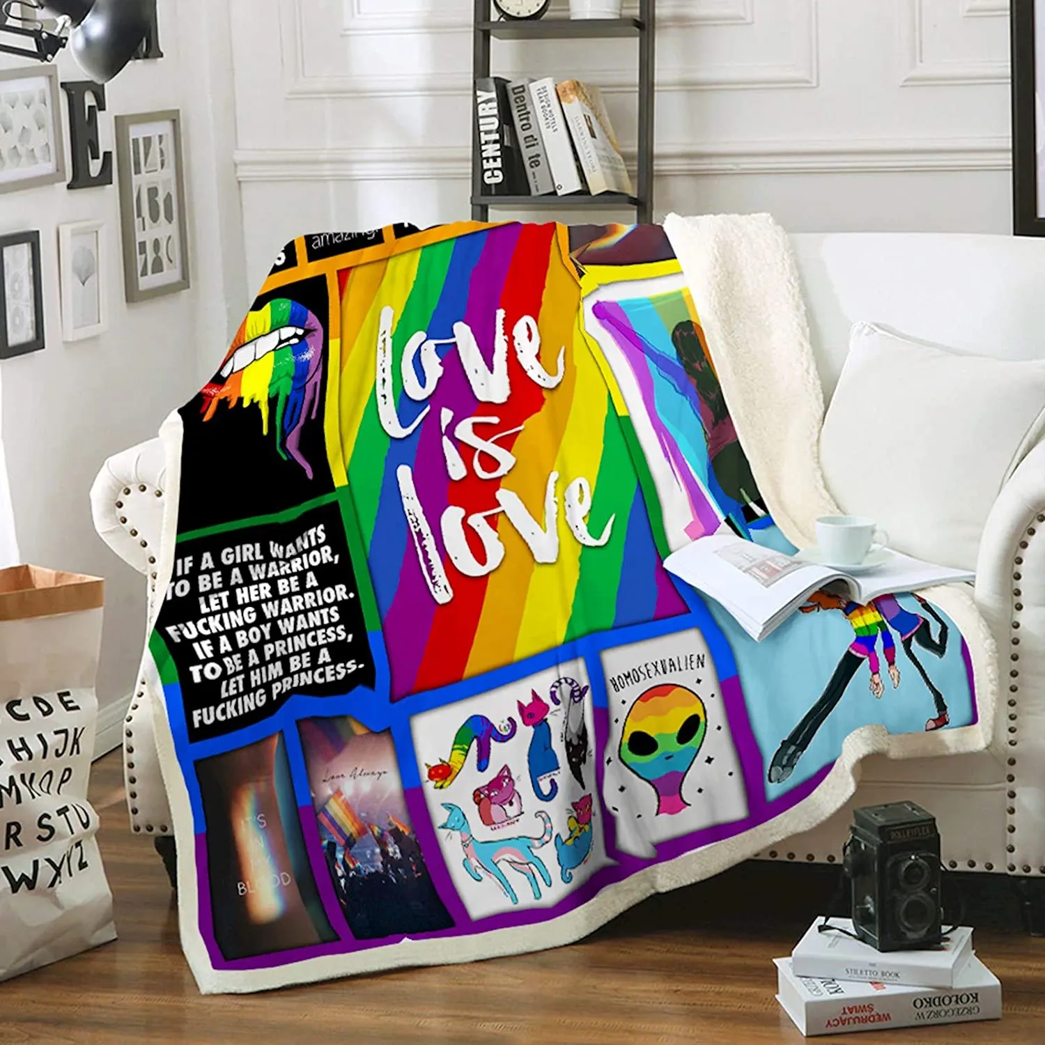 Lgbt Sofa Blanket, Couple Gaymer Sherpa Fleece Throw Blankets, Bedding Blanket For Transgender, Bisexual