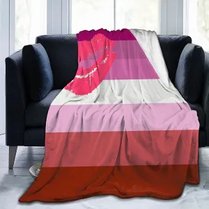 Lipstick Lesbian Pride Flannel Fleece Throw Blankets, Soft Blanket For Lesbian Couple