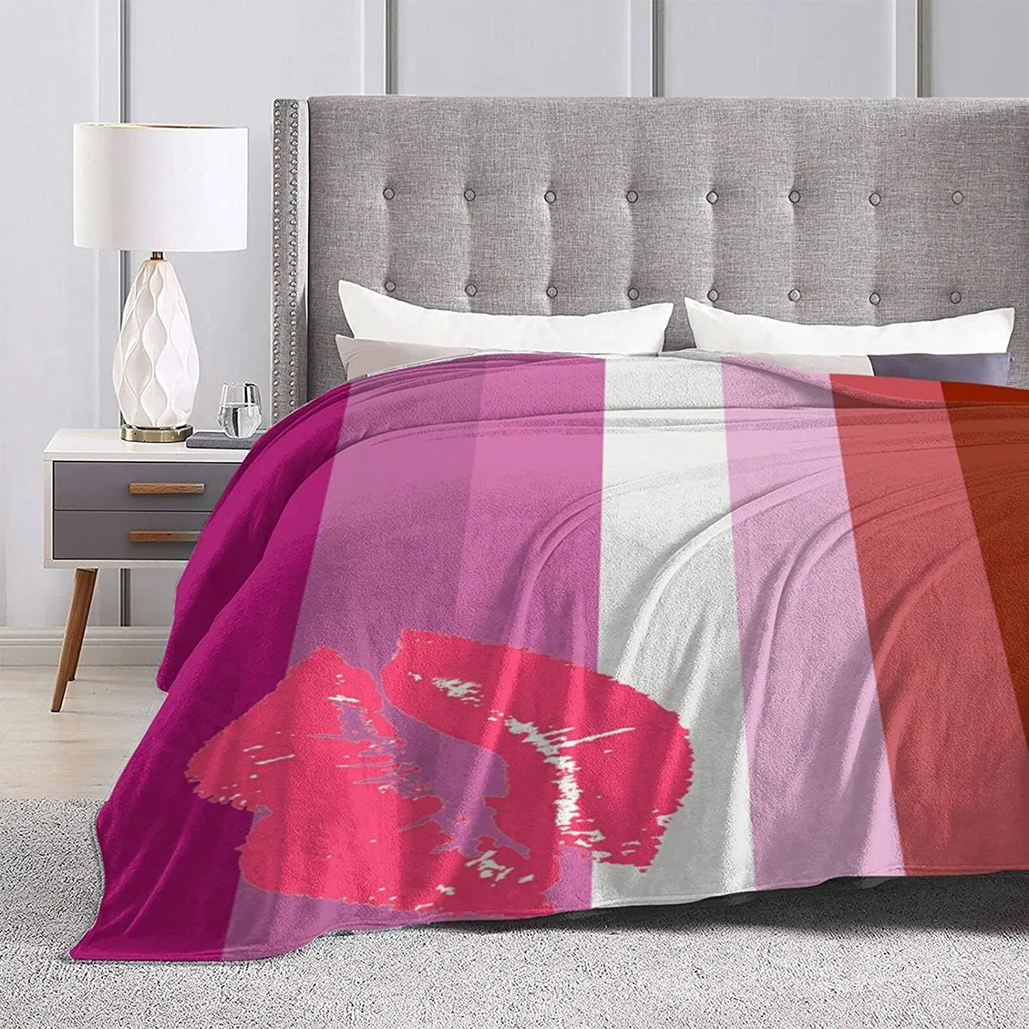 Lipstick Lesbian Pride Flannel Fleece Throw Blankets, Soft Blanket For Lesbian Couple