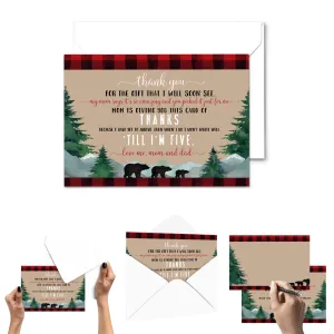 Lumberjack Boys Thank You Cards for Baby Shower – Notecards with Envelopes (Pack of 25)