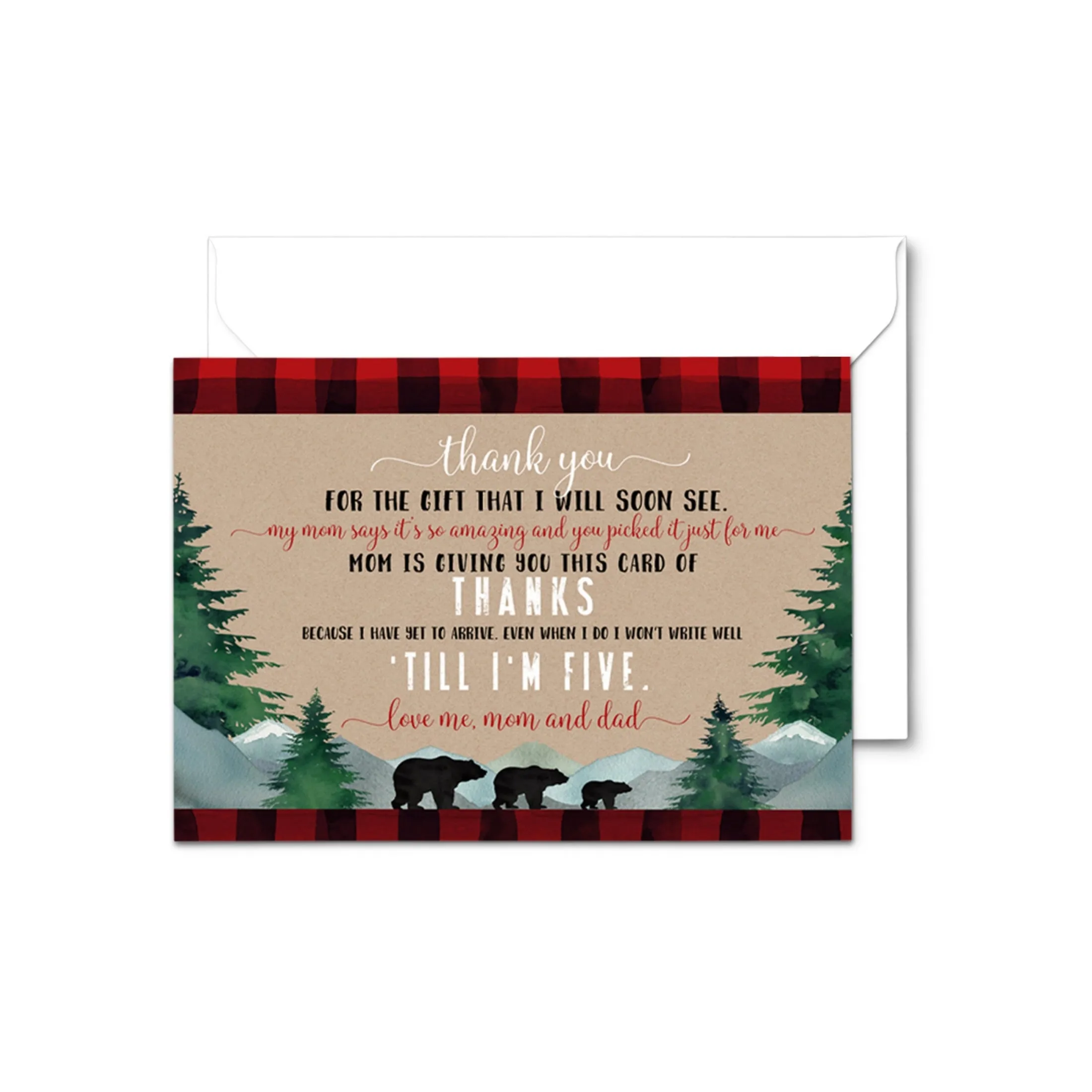 Lumberjack Boys Thank You Cards for Baby Shower – Notecards with Envelopes (Pack of 25)