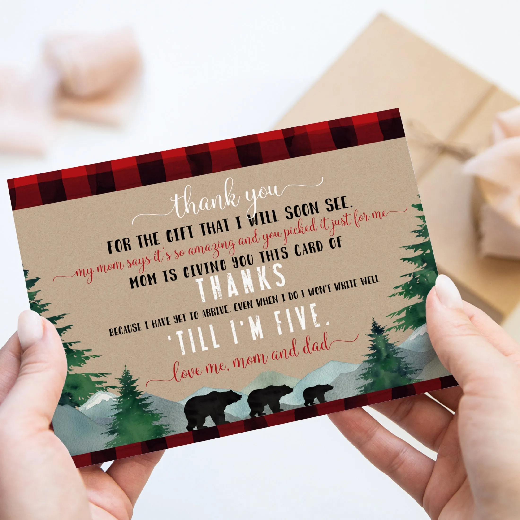 Lumberjack Boys Thank You Cards for Baby Shower – Notecards with Envelopes (Pack of 25)