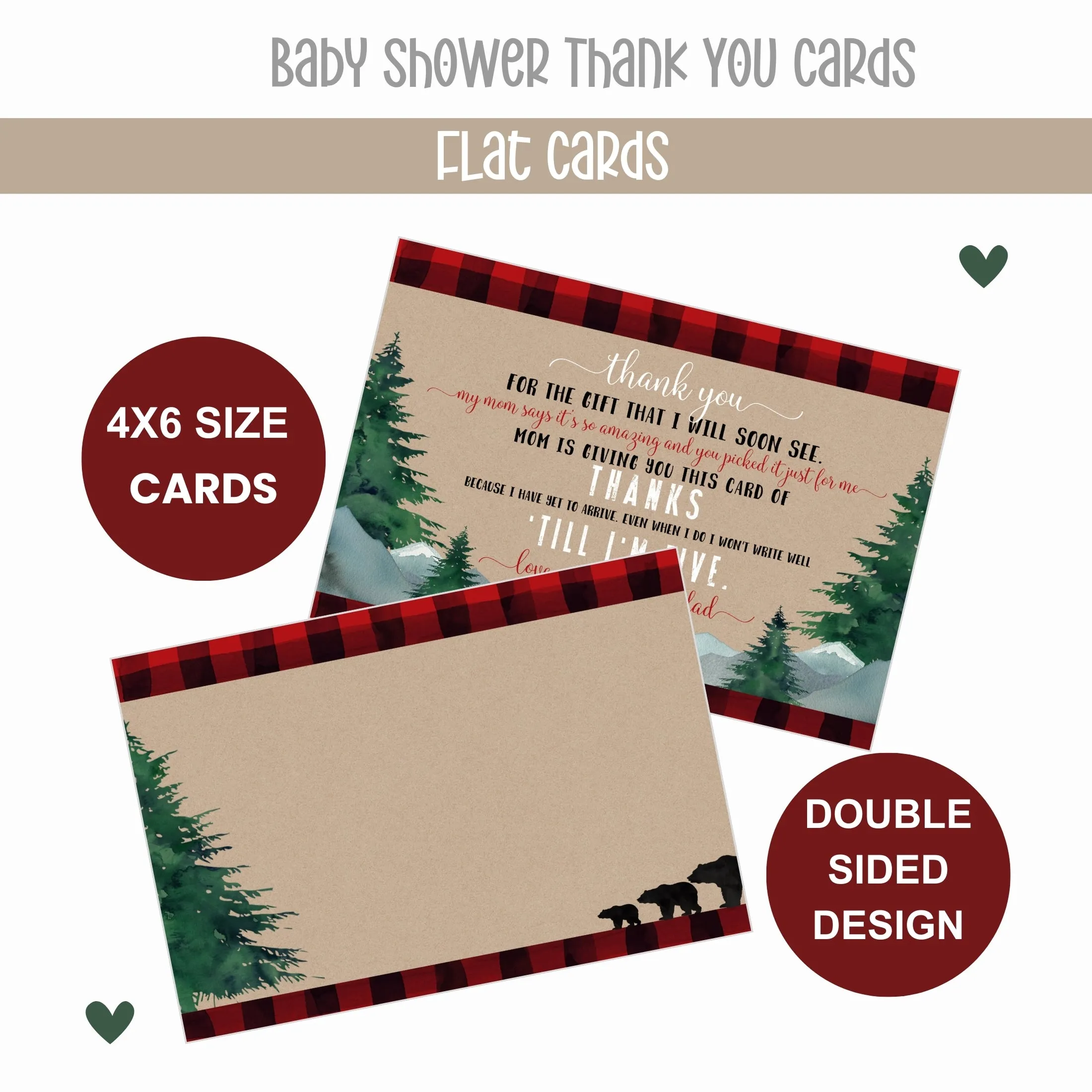 Lumberjack Boys Thank You Cards for Baby Shower – Notecards with Envelopes (Pack of 25)