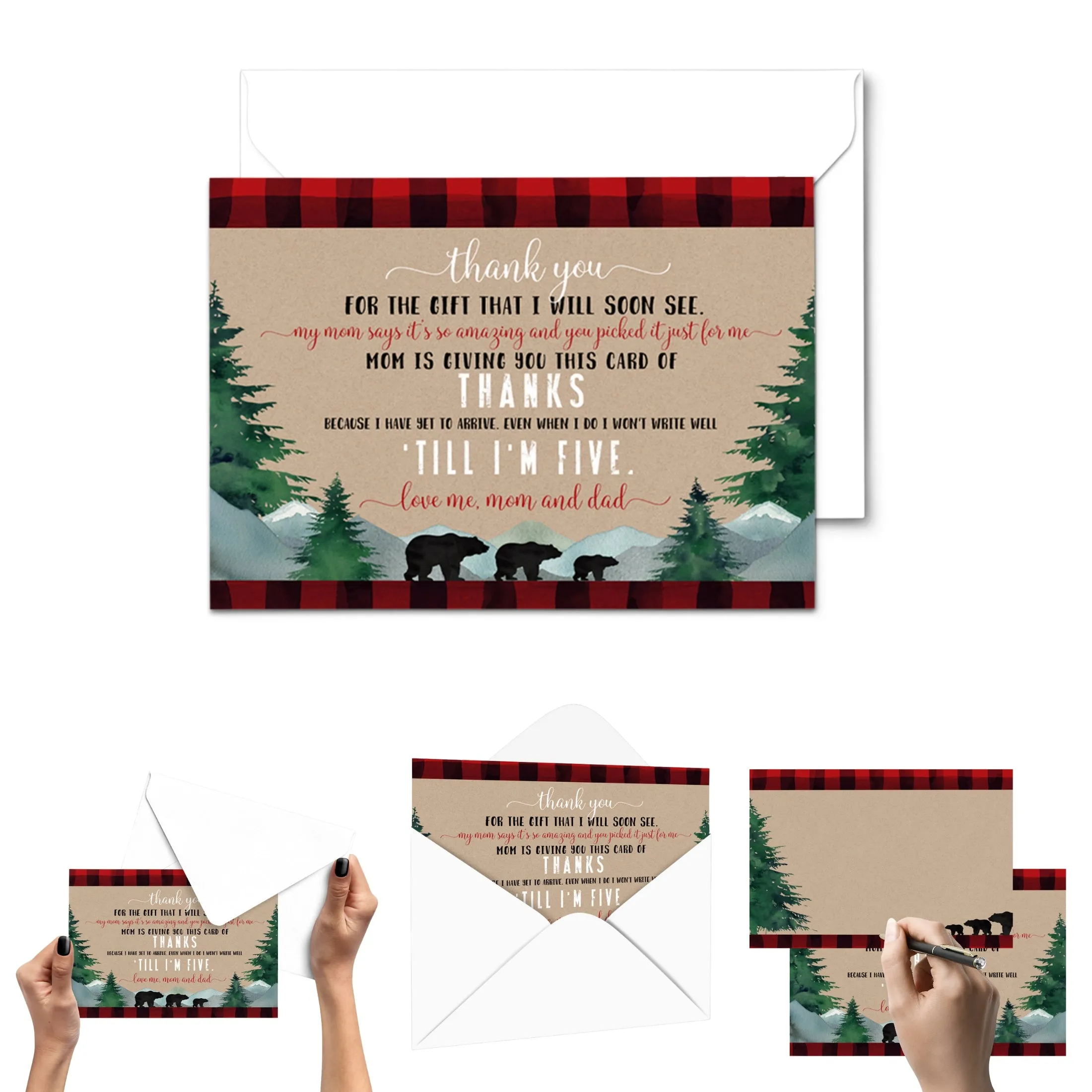 Lumberjack Boys Thank You Cards for Baby Shower – Notecards with Envelopes (Pack of 25)