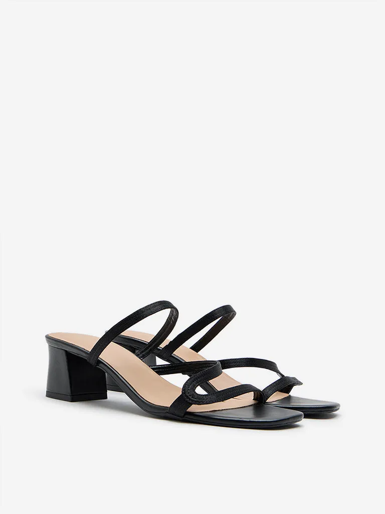 LUNA BLU Black Multi-Strap Block Heel Sandals