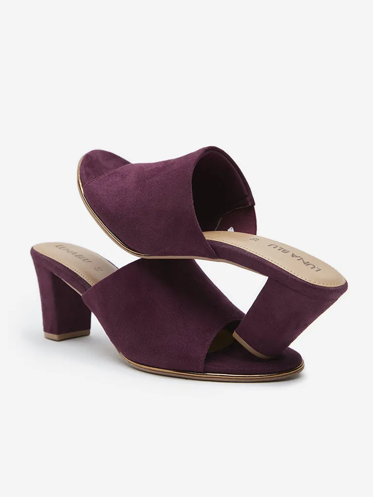 LUNA BLU Wine Suede Block Heel Sandals