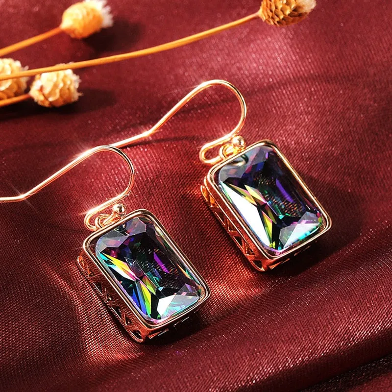 Luxury Jewelry Radiant Cut Zircon Dangle Earrings for Women in Silver Color