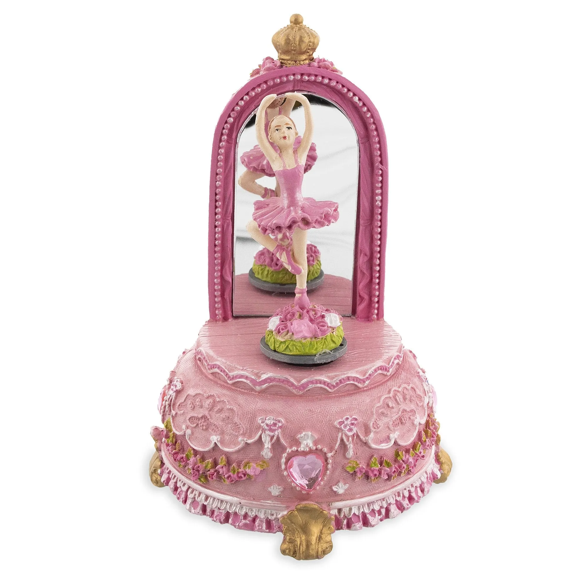 Mirror Ballet Elegance: Spinning Musical Figurine With Dancing Ballerina