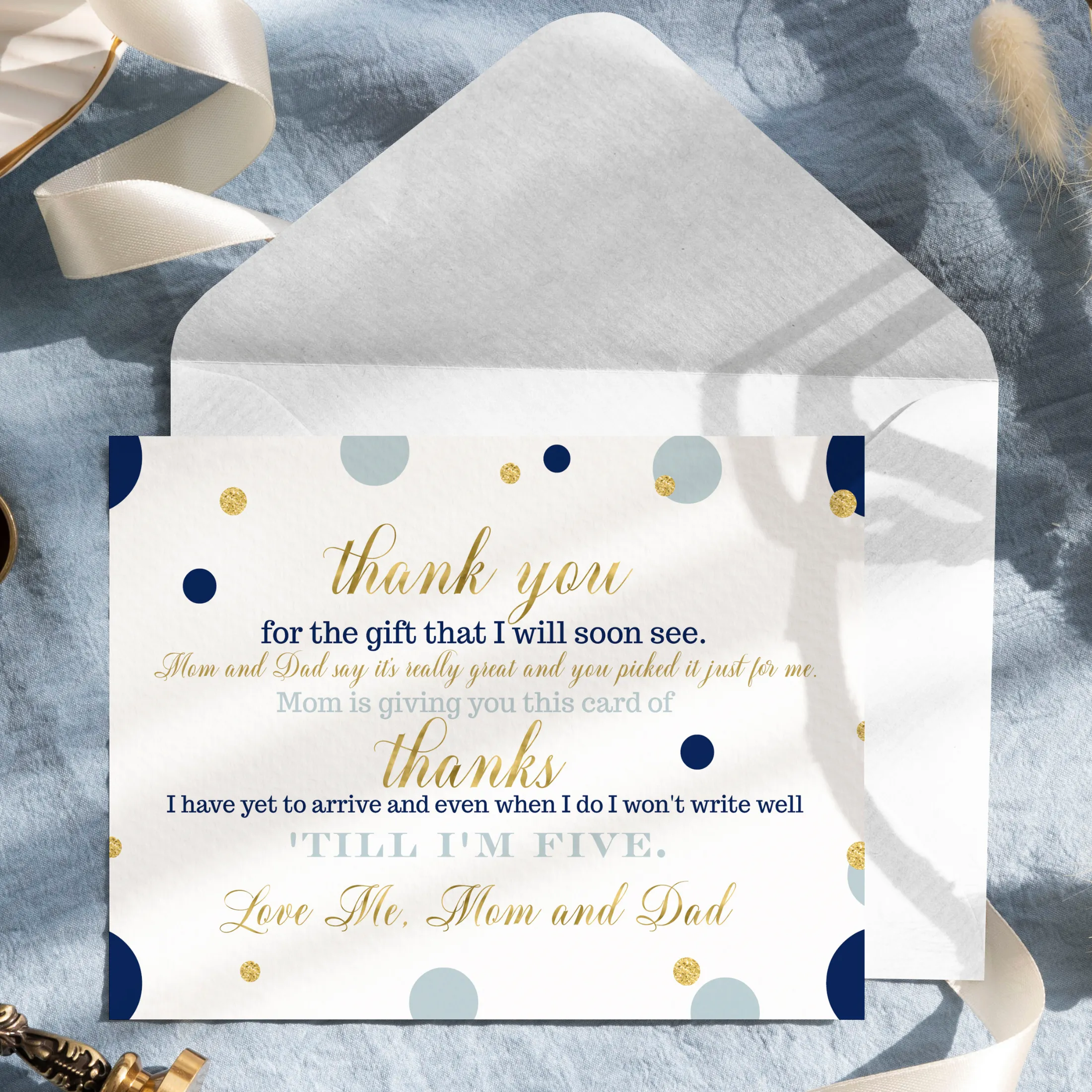 Navy and Gold Baby Shower Thank You Cards for Boys – Notecards (Pack of 25)