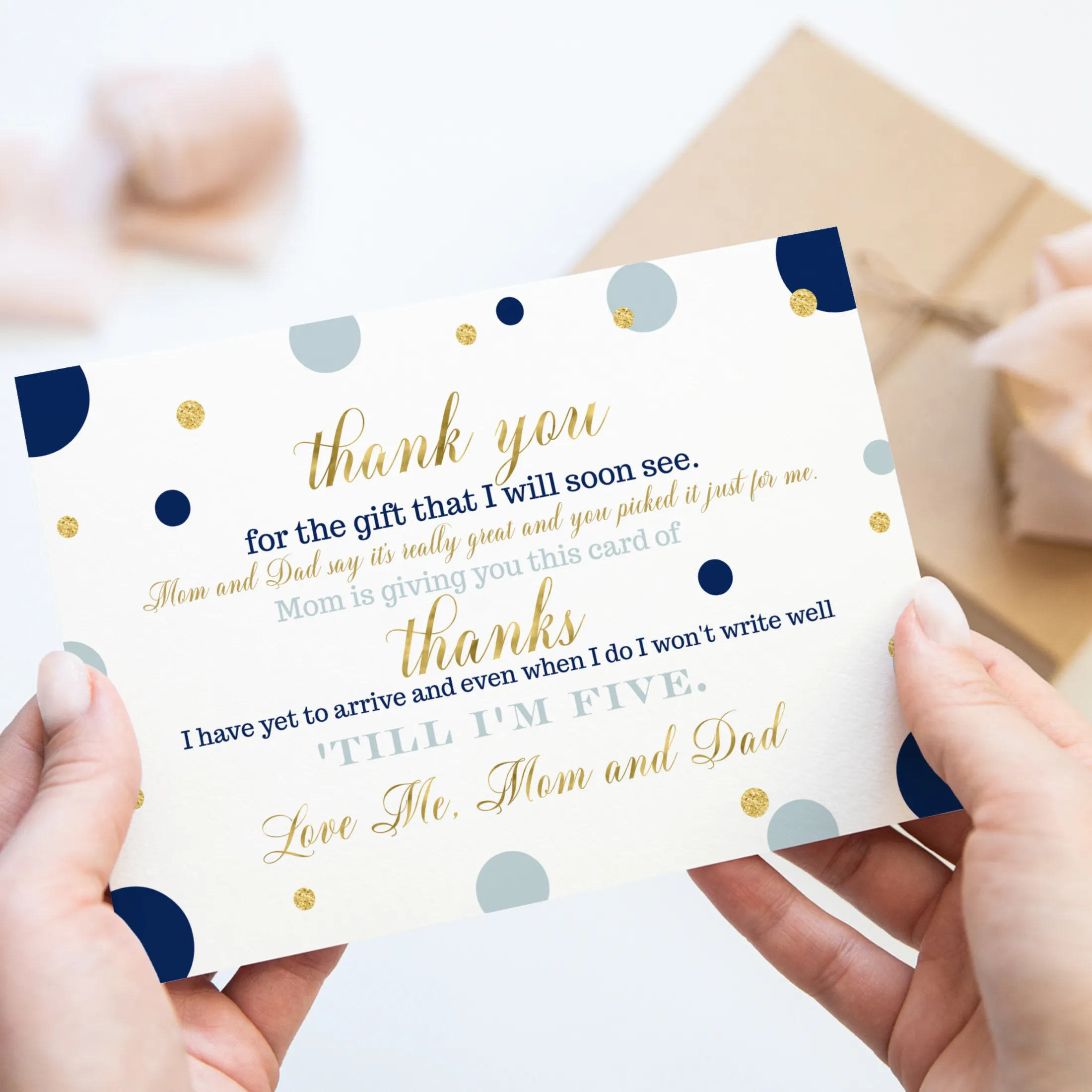 Navy and Gold Baby Shower Thank You Cards for Boys – Notecards (Pack of 25)