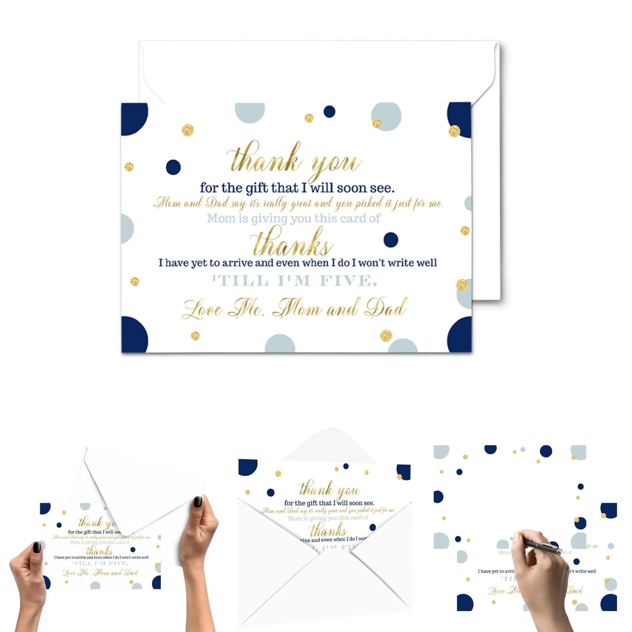 Navy and Gold Baby Shower Thank You Cards for Boys – Notecards (Pack of 25)