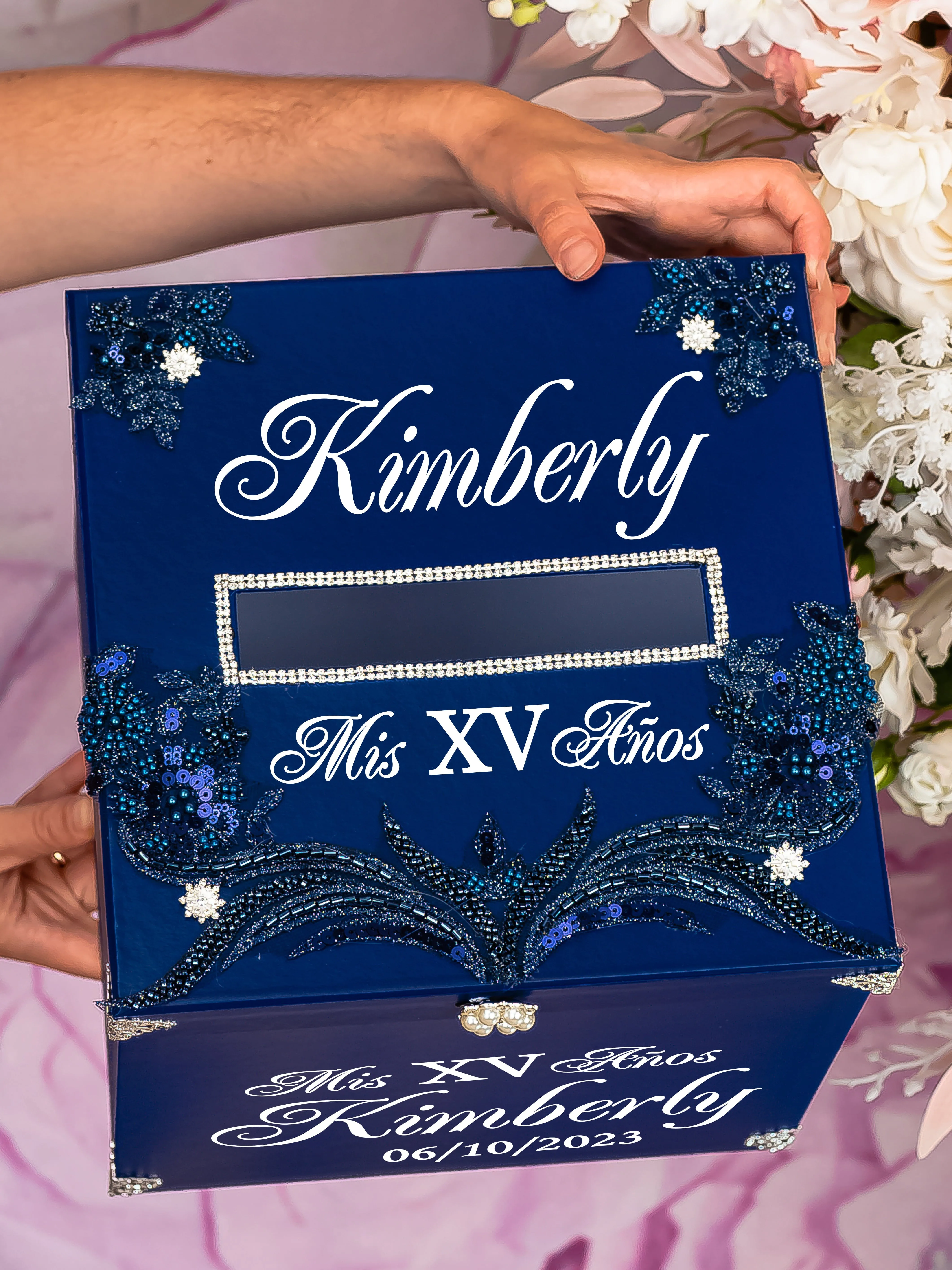 Navy Blue with silver Quinceanera Money Card Box