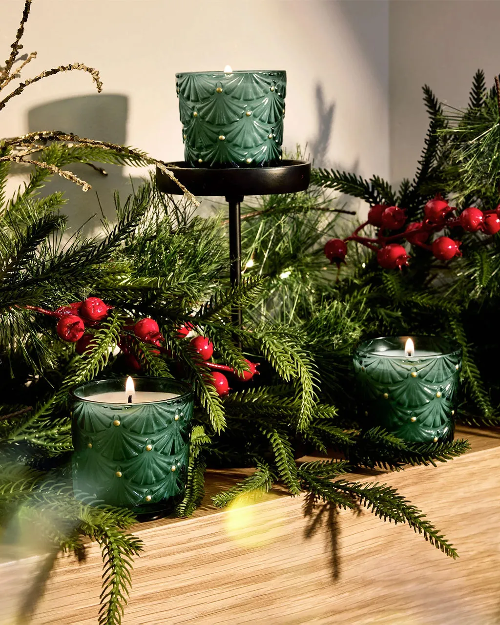 Noble Fir Garland Mini Pedestal Trio Gift Set