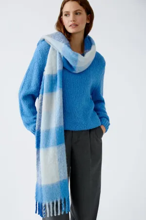 Oui Check Knit Scarf Blue/White