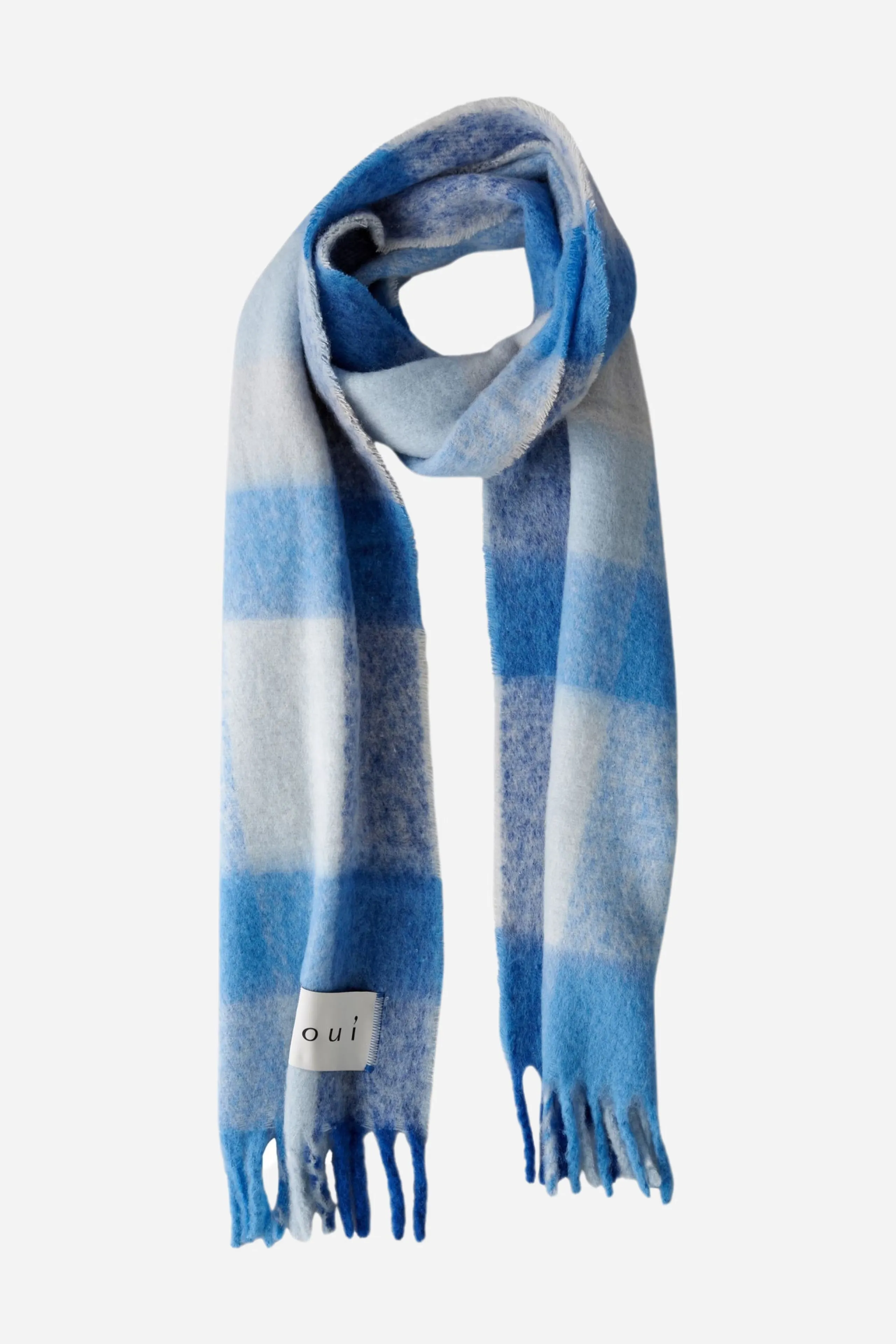 Oui Check Knit Scarf Blue/White